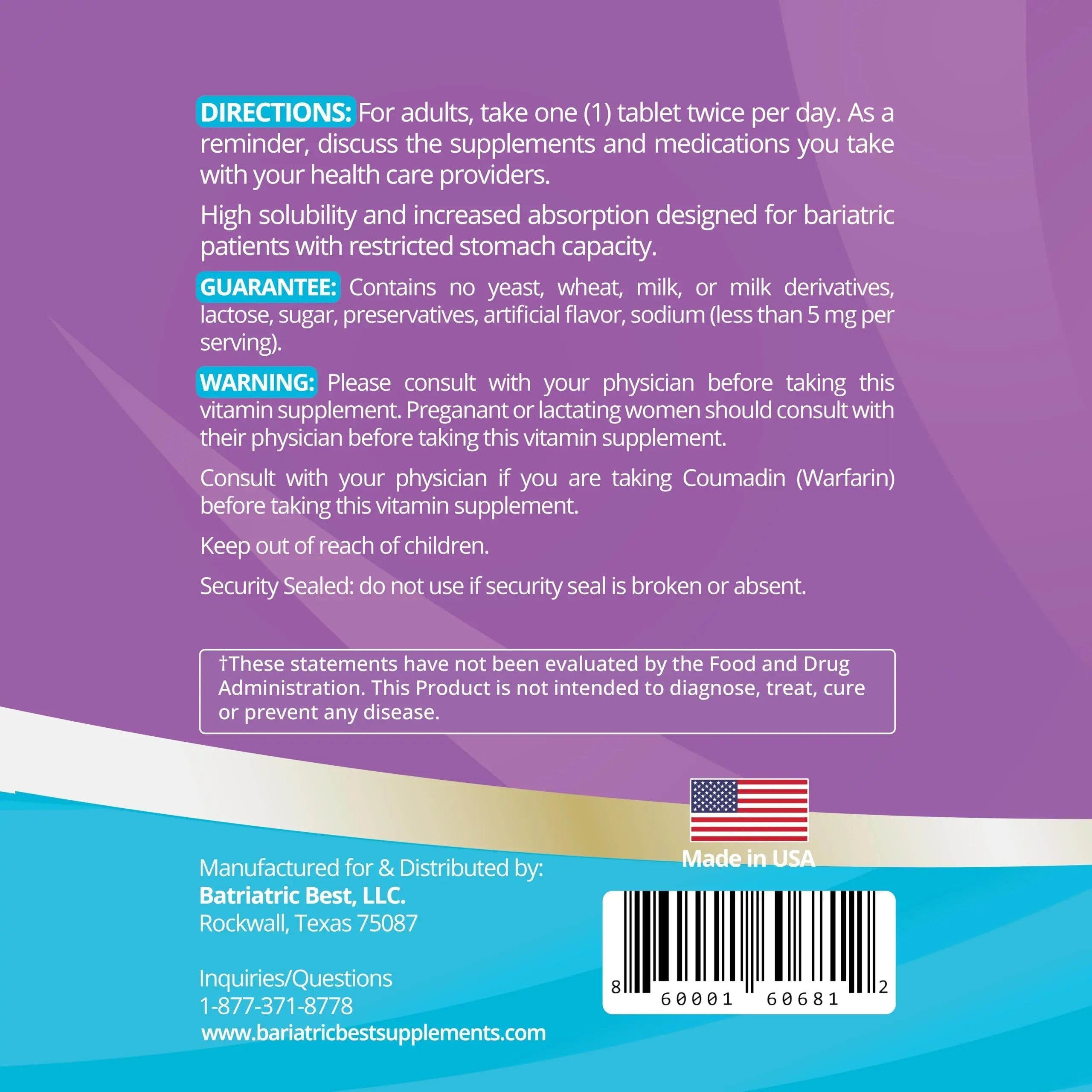 High A D E K Bariatric Multivitamin for Post DS/SADI Surgery, 25 Essential Nutrients for Post-Weight Loss Surgery, 60 Tablets Bariatric Best Supplements Au supplements
