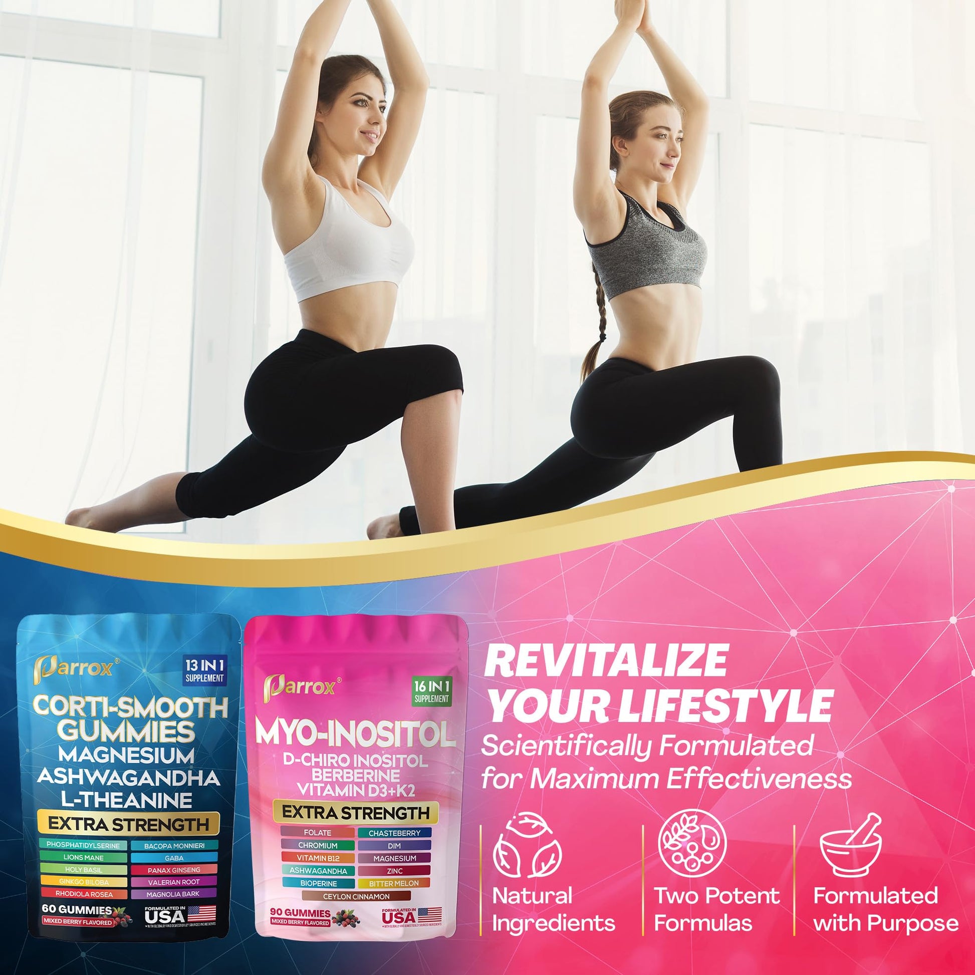 Soothe & Smooth Bundle Gummies - Cortisol & Myo-Inositol Supplement with D-Chiro Inositol, Berberine, Magenesium, Ashwagandha, L-Theanine, Vitamins D3+K2 & B12, Folate, Zinc Lion's Mane (150 Gummies) Parrox Au supplements