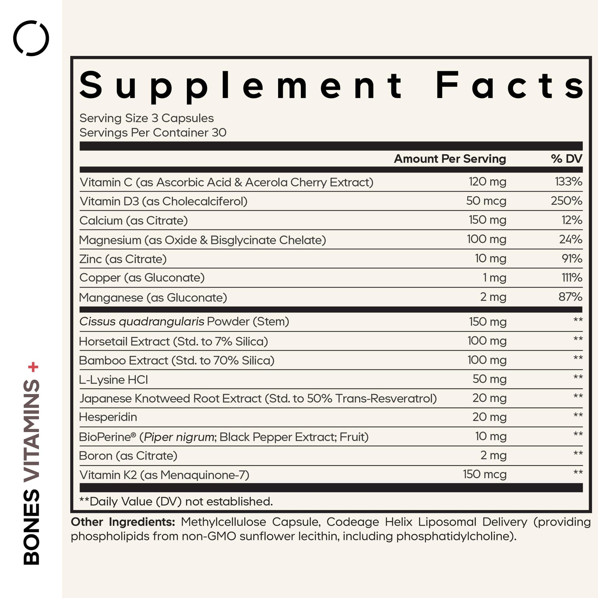 Codeage Bones Vitamins+ - Vitamin D3 & K2, Vitamin C, Calcium, Magnesium, Zinc, Hesperidin, L-Lysine, Manganese, Bamboo, Horsetail, Cissus, Boron, Trans-Resveratrol, Non-GMO Supplement - 90 Capsules Codeage Au supplements