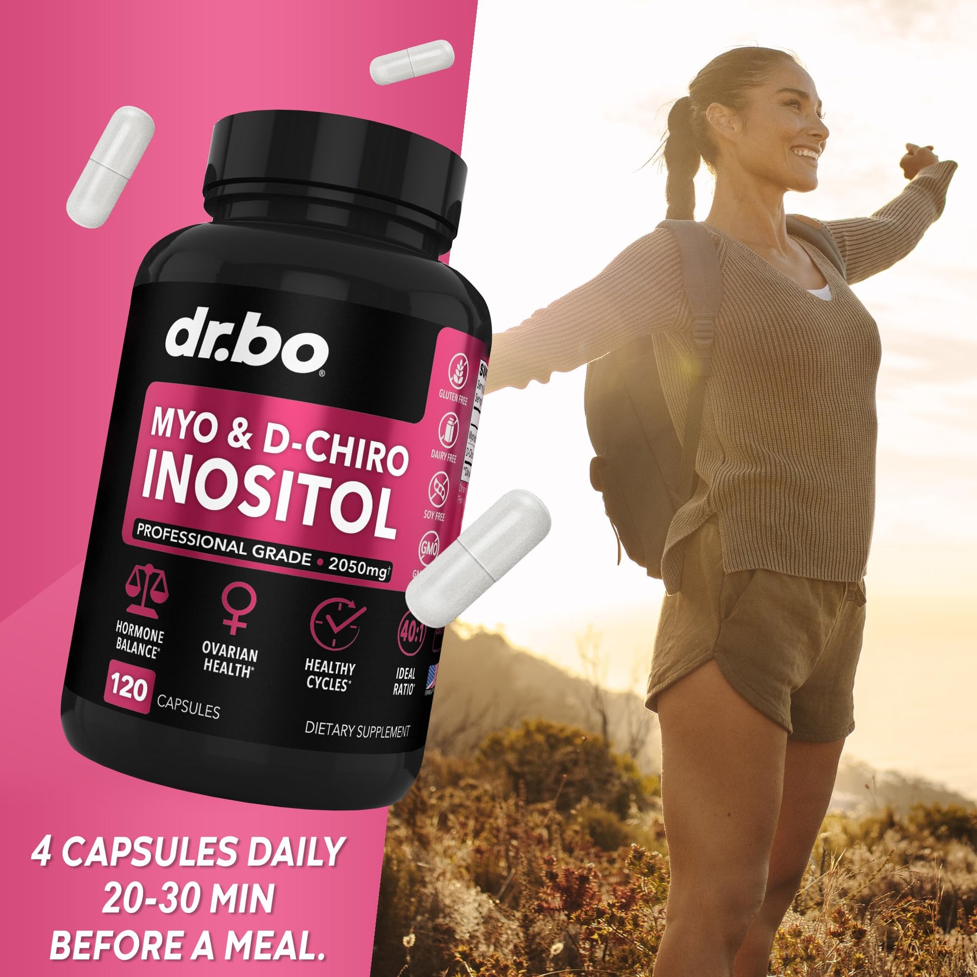 Myo-Inositol & D-Chiro Inositol Supplement Capsules - 40:1 Ratio Hormone Balance DR. BO Au supplements