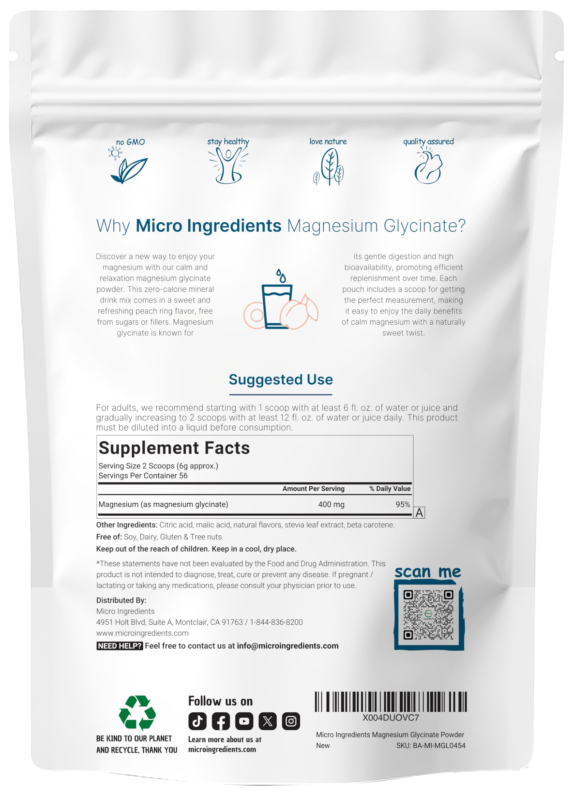 Magnesium Powder, 12oz (56 Servings) | Magnesium Glycinate Powder | Sweet Peach Ring Flavored | Sleep, Muscle, Heart & Nerve Health Support | Easily Absorbed | Non-GMO, Vegan, Sugar Free Micro Ingredients Au supplements
