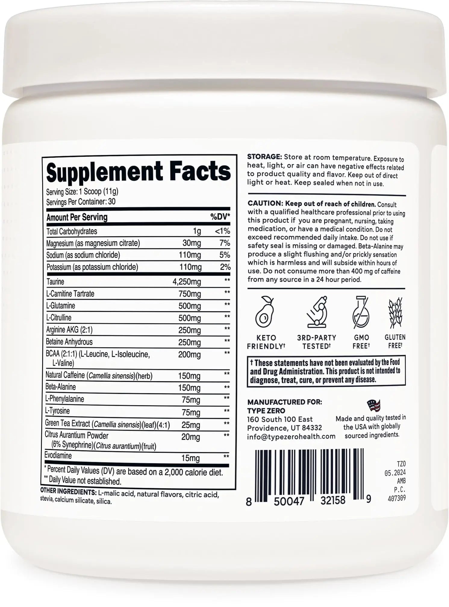 Type Zero Amino Burn Vegan BCAAs + Pre-Workout (Pina Colada Flavored) Type Zero Au supplements