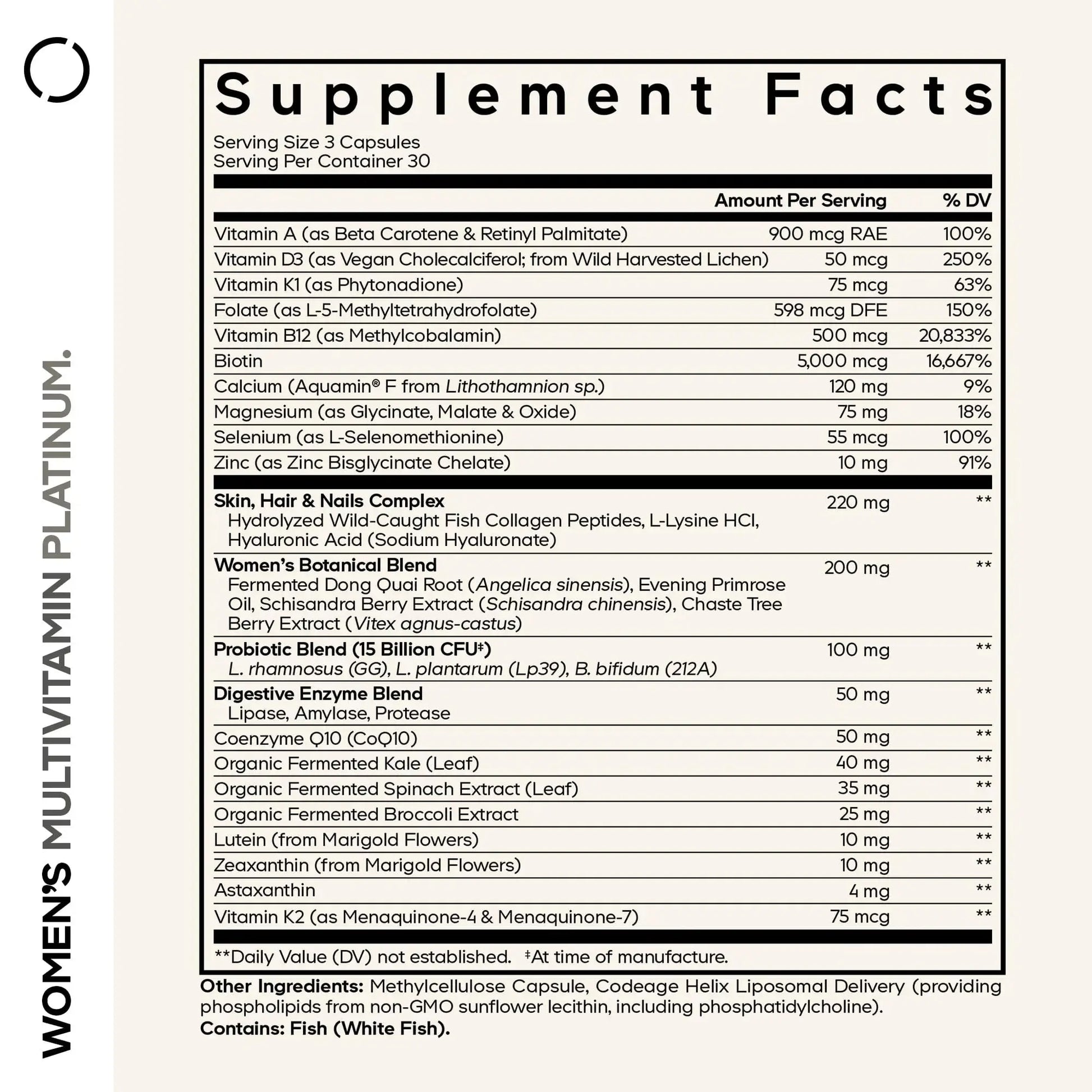 Codeage Women’s Multivitamin Platinum - Vitamins A D3 K1 K2 B12 & Minerals, CoQ10, Skin, Hair & Nails Complex, Collagen, Botanicals, Probiotics Codeage Au supplements