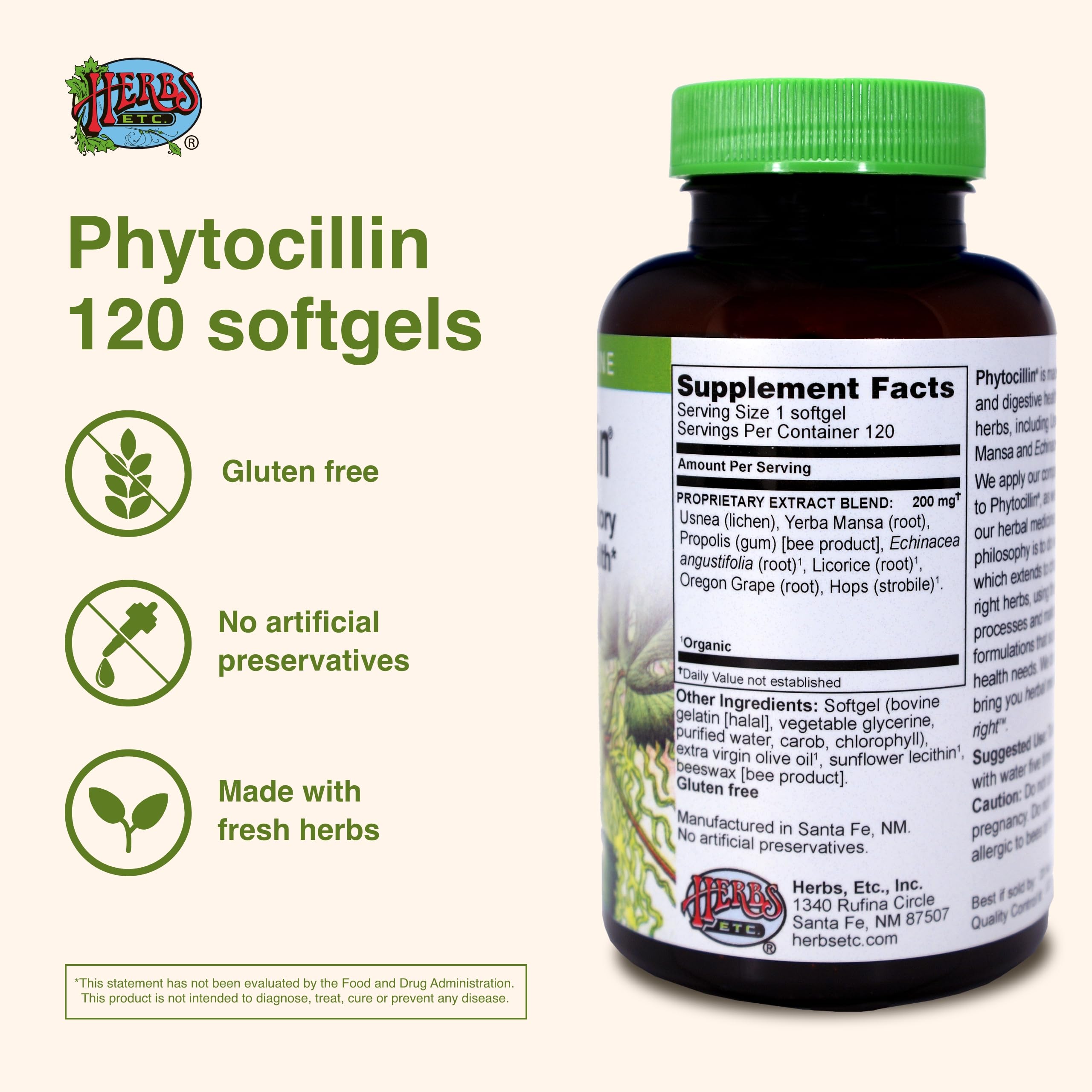 Herbs Etc. Phytocillin - Respiratory & Digestive Health Support Supplement - Herbal Formula to Support Digestion - Support Healthy Breathing - 120 Softgels (120 Servings) Herbs Etc. Au supplements