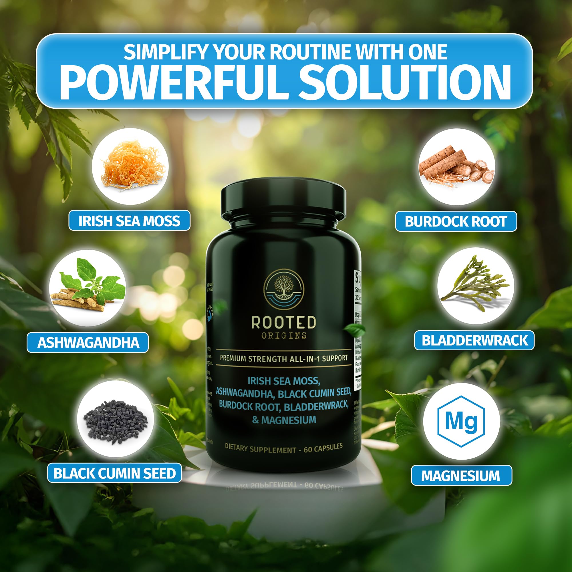 Rooted Origins Sea Moss Capsules – Irish Sea Moss Advanced, Magnesium, Ashwaghanda, Black Seed Oil, Burdock Root & Bladderwrack – Immune Support, Gut Health, Energy, & More – 60 Capsules Rooted Origins Au supplements