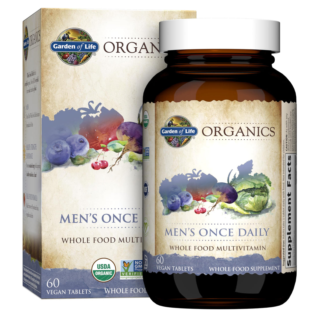 Garden of Life Once Daily Whole Food Multivitamin for Men, Organic Mens Vitamins & Minerals, Vitamin C, Zinc, Vegan, for Health & Well-Being, 60 Tablets Garden of Life Au supplements