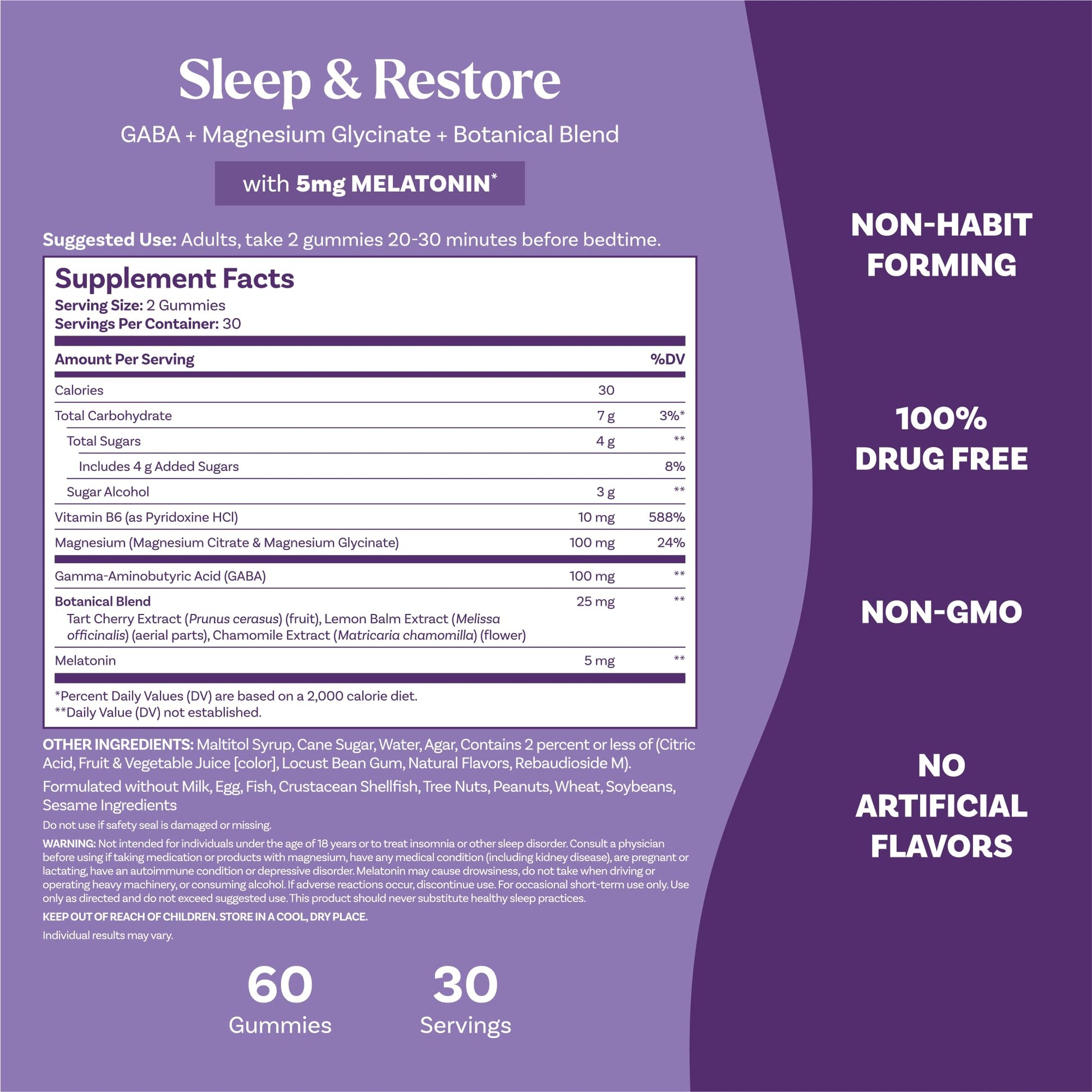 Natrol Sleep + Restore Magnesium Glycinate Blend Gummies with Melatonin 5mg - Calm Magnesium with GABA, Botanical Blend, Cherry Flavor, 60 Gummies Natrol Au supplements