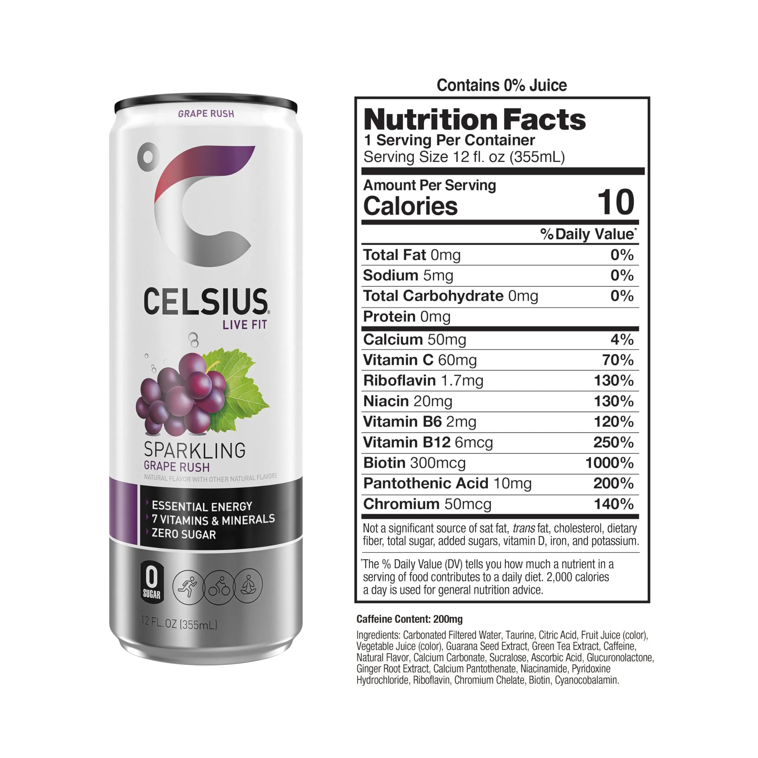 CELSIUS Sparkling Grape Rush, Functional Essential Energy Drink 12 Fl Oz (Pack of 12) CELSIUS Au supplements