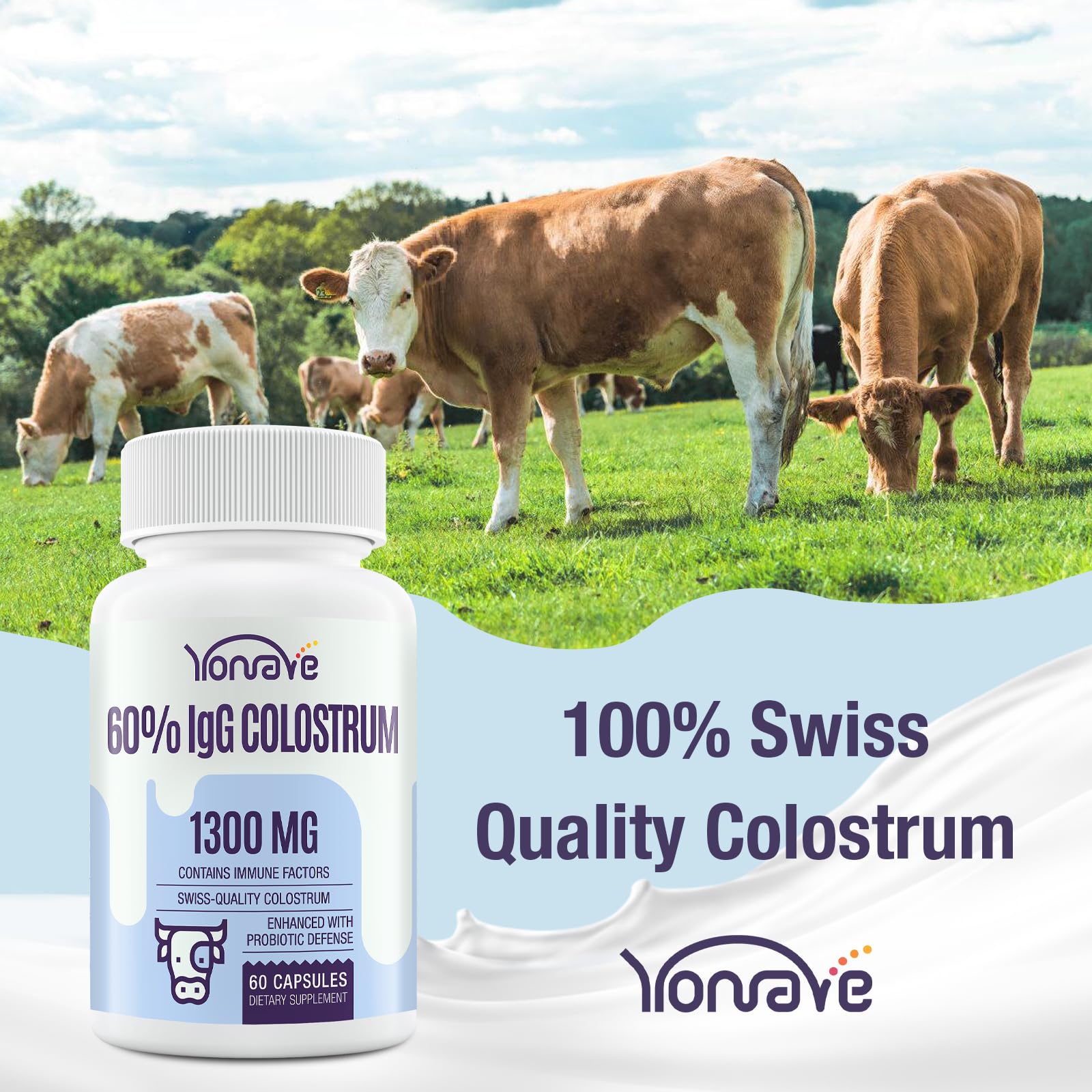 Yonrave Bovine Colostrum Capsules Supplement 1300mg - Extra High 60% IgG Bovine Colostrum - Gut, Bone, Exercise, Immune - 60 Capsules Yonrave Au supplements