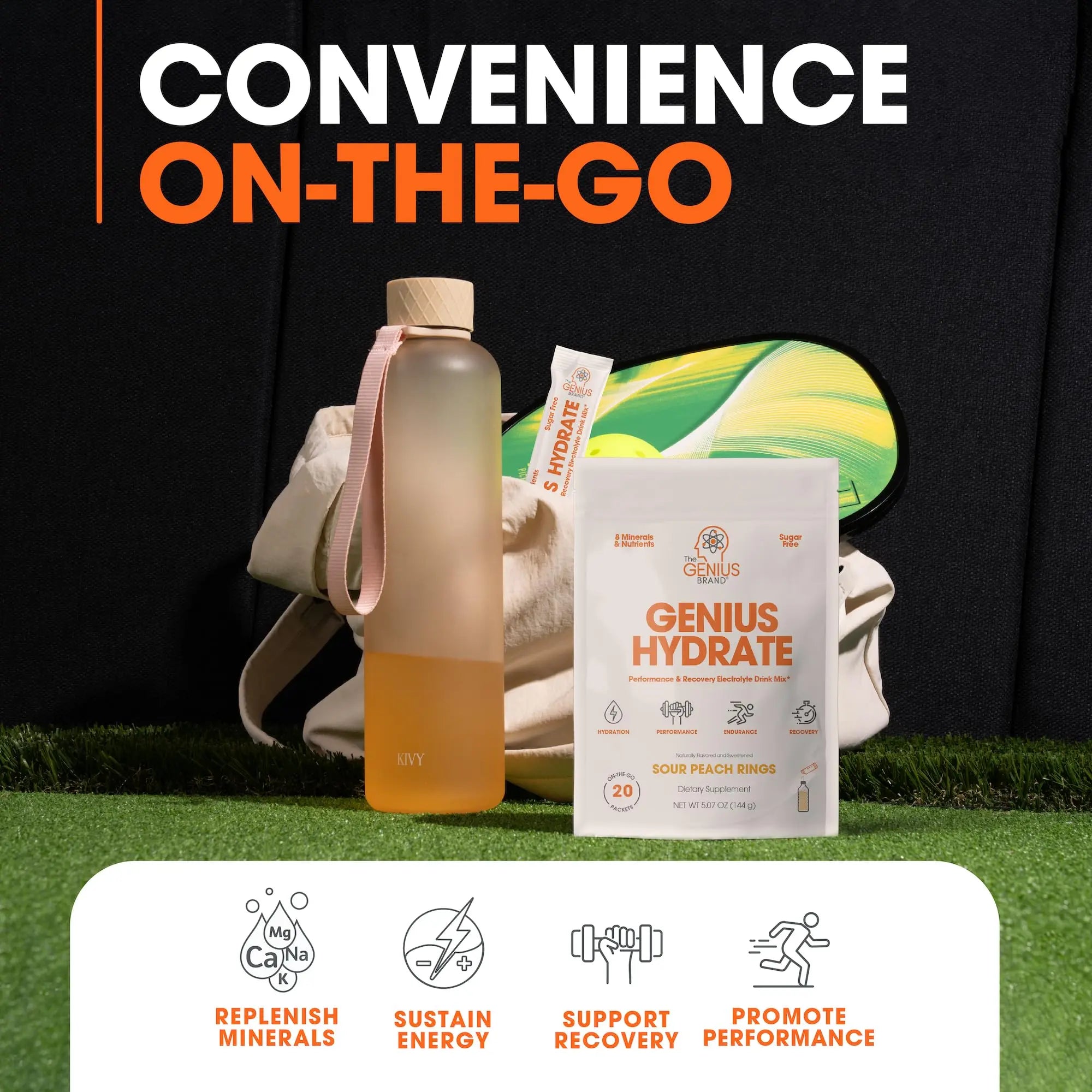 The Genius Brand Genius Hydrate - Electrolyte Supplement for Daily Hydration - Coconut Water - Sugar-Free - 8 Essential Minerals & Nutrients - Non-GMO - Sour Peach Rings - 20 Servings The Genius Brand Au supplements