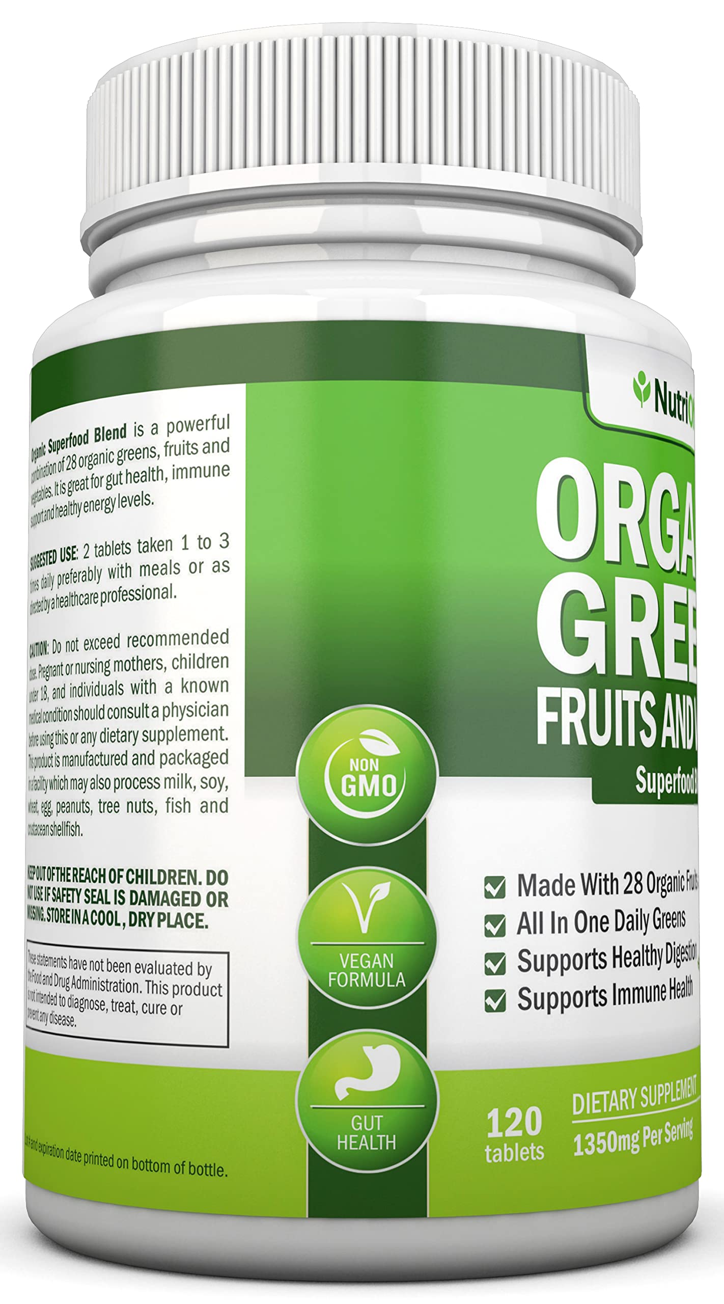Organic Super Greens Capsules - Fruit And Vegetable Supplements - 120 Count - 28 USDA Organic & Vegan Premium Ingredients - Superfood Blend For Immune Health, Digestion & Energy - Whole Food Vitamins NutriONN Au supplements