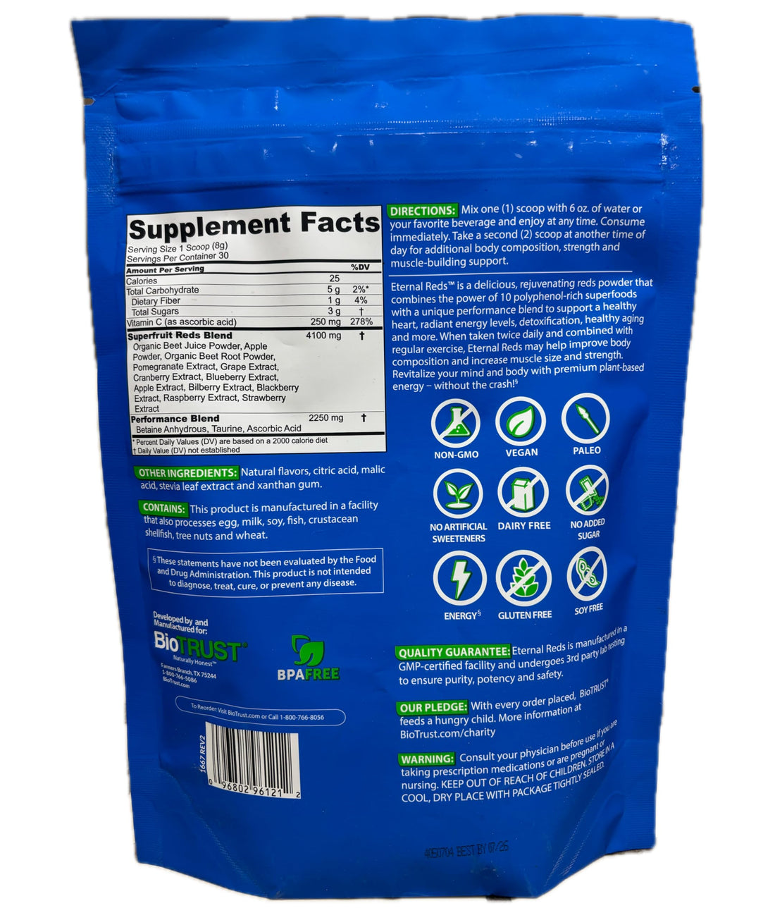 BioTrust Eternal Reds, Red Superfoods Powder, Support for Heart Health and Circulation, Energy, Stamina, No Added Sugar or Caffeine, Naturally Flavored and Sweetened, Berry Flavor (30 Servings) BioTrust Au supplements