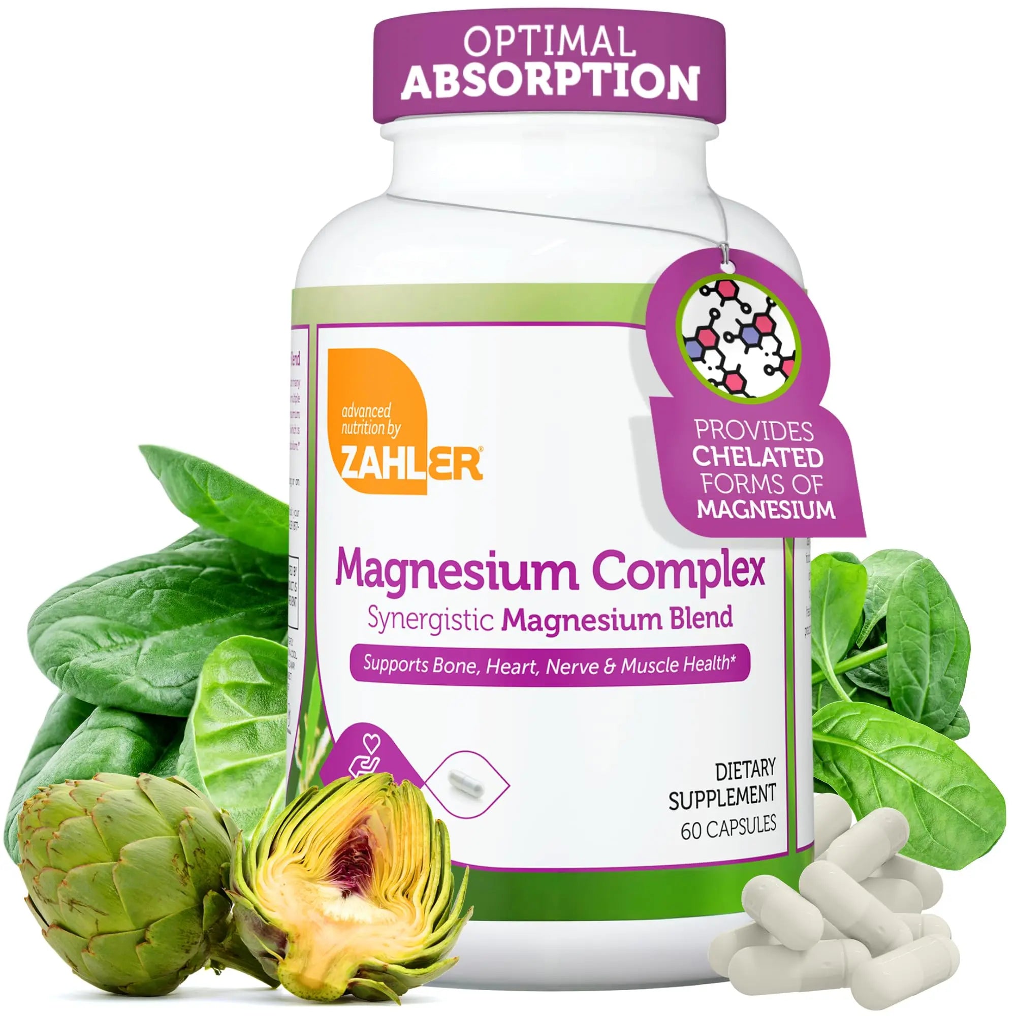 Zahler Magnesium Complex Supplement - Multi Magnesium Supplement Blend with Magnesium Glycinate, Malate, Aspartate, Taurinate and Oxide Plus Vitamin B6 - Bone Nerve Heart & Muscle Health (60 Capsules) Zahler Au supplements