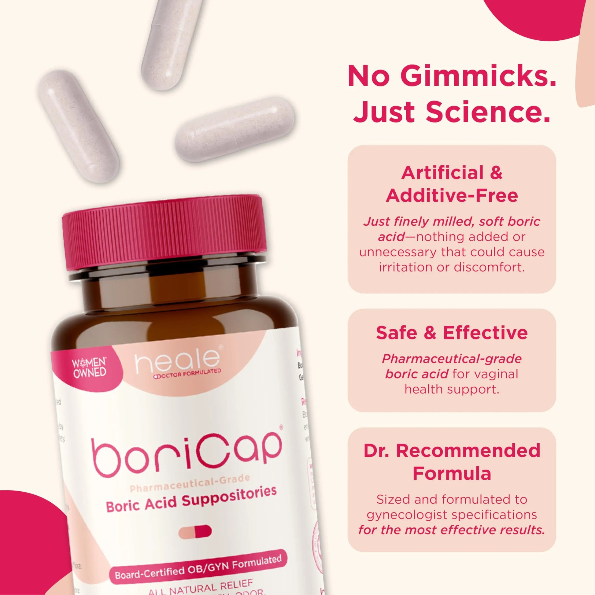 BoriCap - Boric Acid Suppositories for Women - 600 mg - Vaginal Health & Balance, Itch & Odor - Natural Relief - Feminine Care - Feminine Hygiene Products - Made in USA by Heale - 30 Capsules BoriCap Au supplements