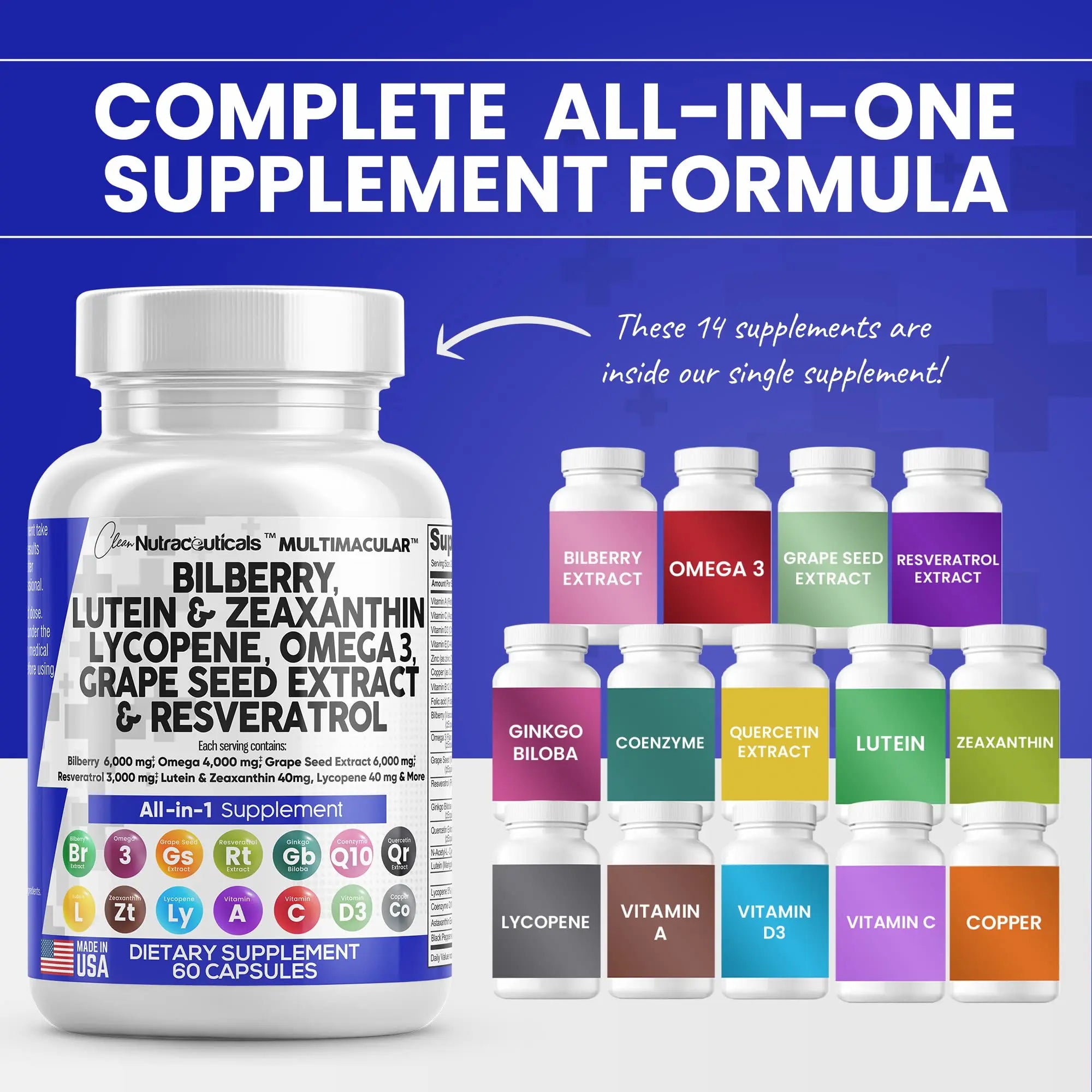 Eye Health Vitamins with Bilberry 6000mg Lutein & Zeaxanthin 40mg Lyco Clean Nutraceuticals Au supplements