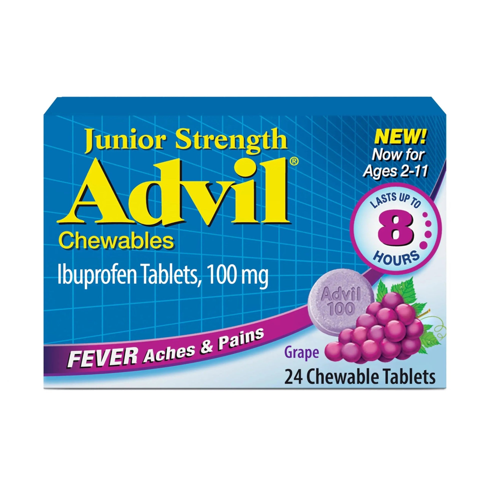 Advil Junior Strength Chewable Ibuprofen Pain Reliever and Fever Reducer, Children's Ibuprofen for Pain Relief, Grape - 24 Tablets Advil Au supplements