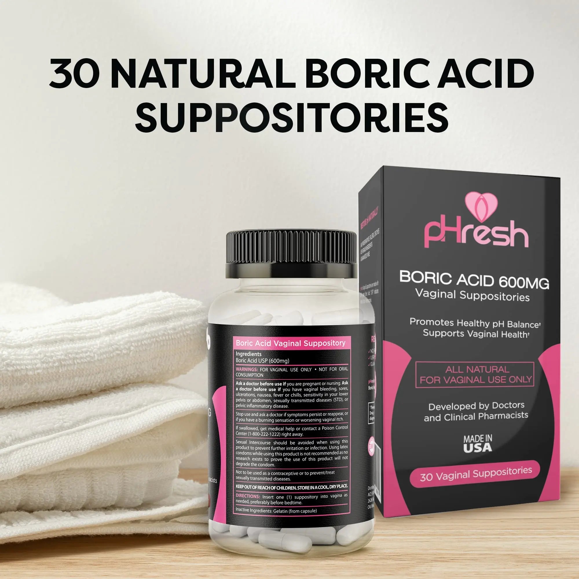 ACE NUTRITION pHresh Boric Acid Suppositories for Women, Suppositories for Odor Use, Natural Feminine Care Supports Vaginal Health & Promotes Healthy pH Balance - Made in USA ACE NUTRITION Au supplements
