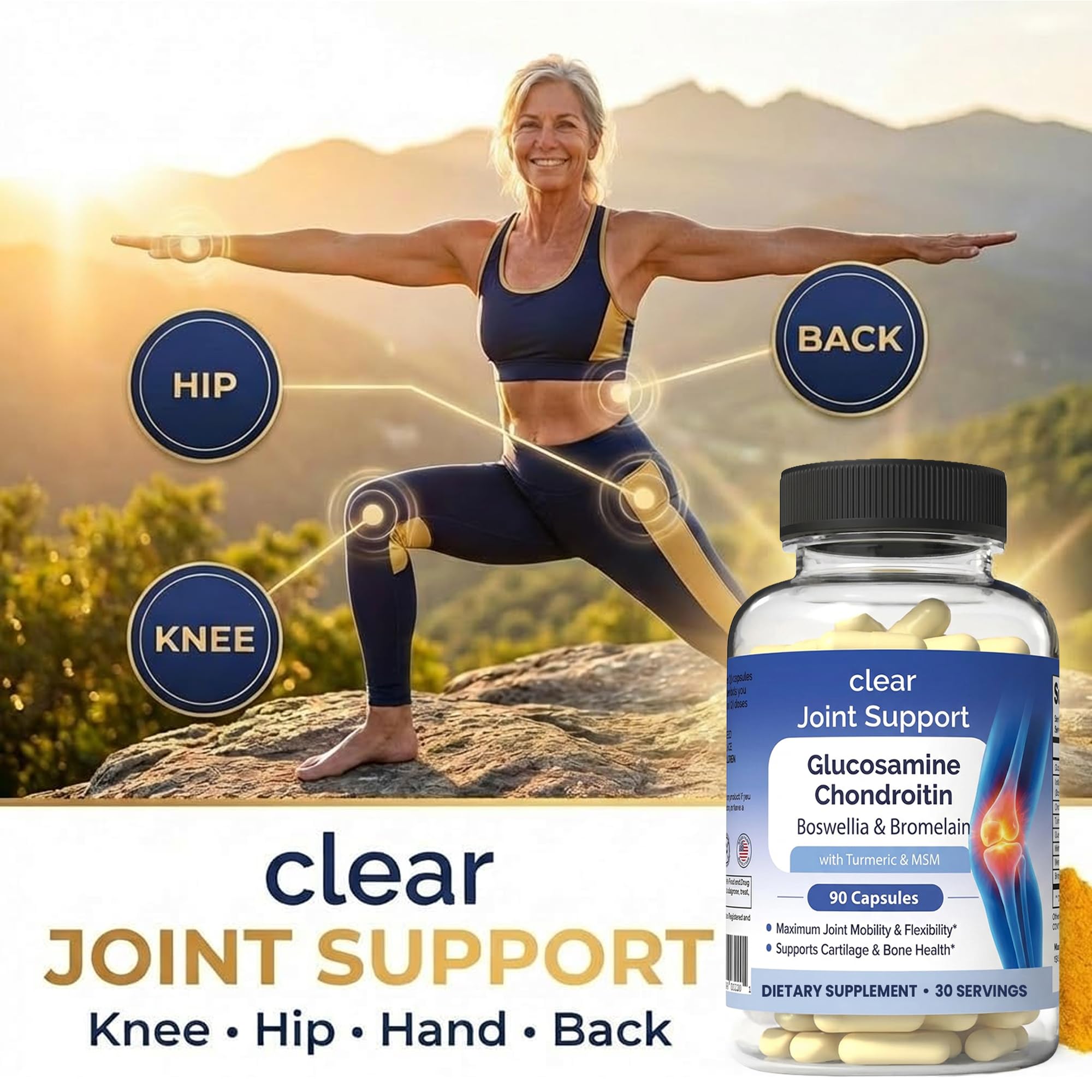Glucosamine Chondroitin MSM with Turmeric & Boswellia 540 Capsules | 8-in-1 Joint Support Supplement for Flexibility & Mobility | Joint Supplement for Men & Women – Supports Back, Knees, Hips & Joints Clear Probiotics Au supplements