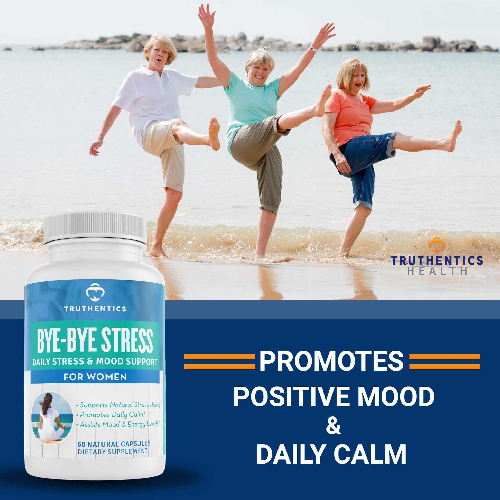 TRUTHENTICS Bye-Bye Stress - Stress & Mood Support Supplement for Women with Ashwagandha, GABA, Lemon Balm, L-Theanin & Vitamin B Complex - Vegan - 60 Capsules TRUTHENTICS Au supplements