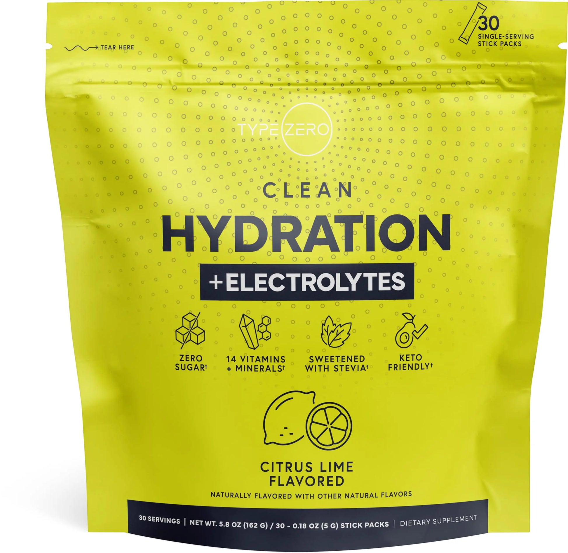 Type Zero Clean Hydration + Electrolytes Drink Mix (30 Single-Serving Packets) (Citrus Lime Flavored) - Advanced Hydration for Any Occasion Type Zero Au supplements