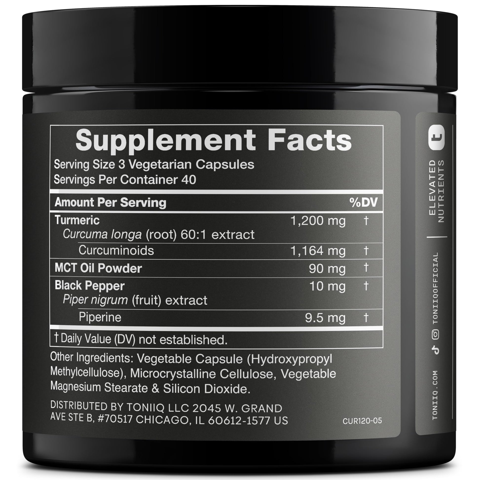 Turmeric Curcumin - Ultra High Potency 60:1 Extract with 97% Curcuminoids - 1200mg Per Serving - Black Pepper & MCT Oil for Enhanced Absorption - Third-Party Lab Tested - 120 Capsules Toniiq Au supplements
