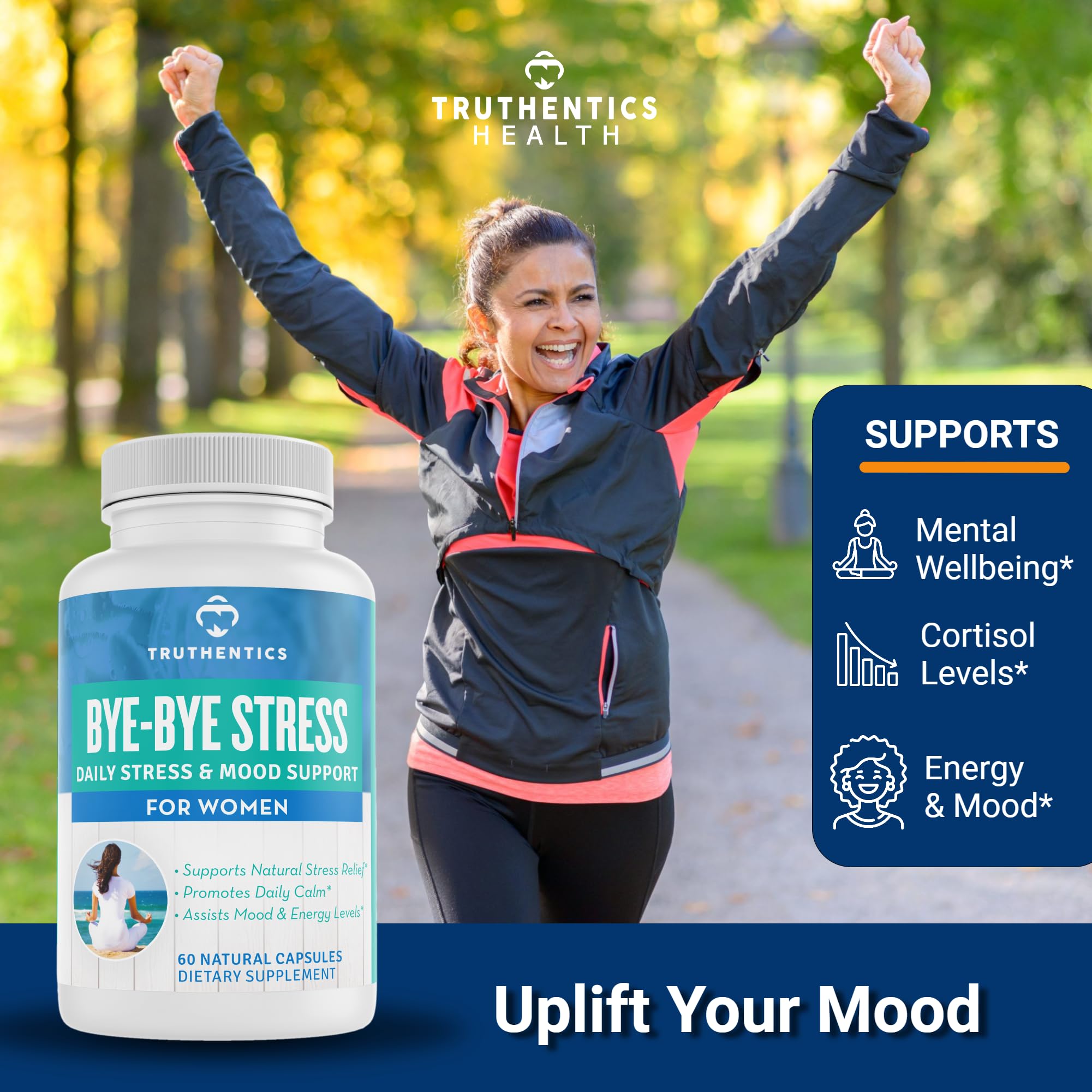 TRUTHENTICS Bye-Bye Stress - Stress & Mood Support Supplement for Women with Ashwagandha, GABA, Lemon Balm, L-Theanin & Vitamin B Complex - Vegan - 60 Capsules TRUTHENTICS Au supplements