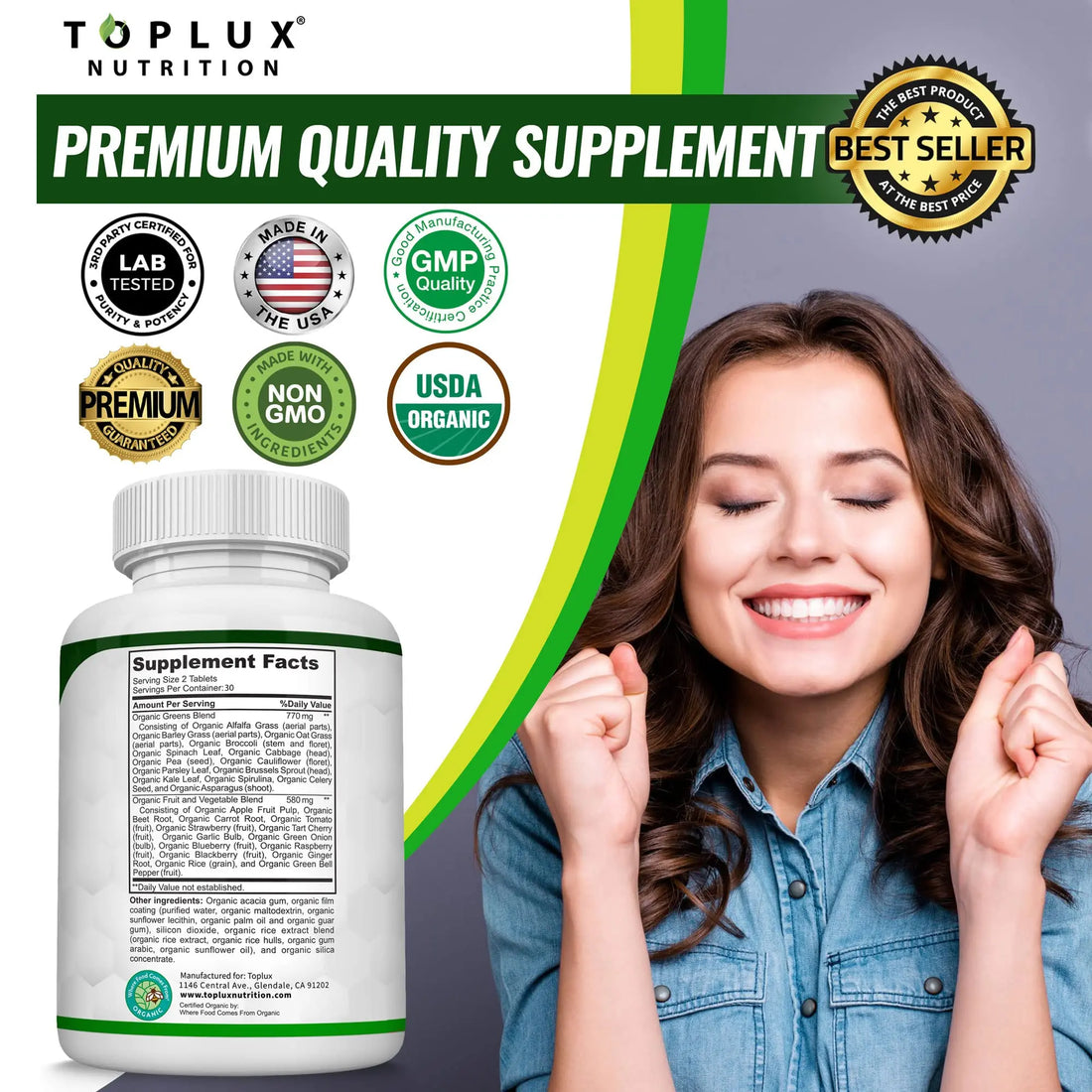 Organic Super Greens Capsules Superfood Fruit Veggie Supplement - 28 Powerful Natural Toplux Au supplements