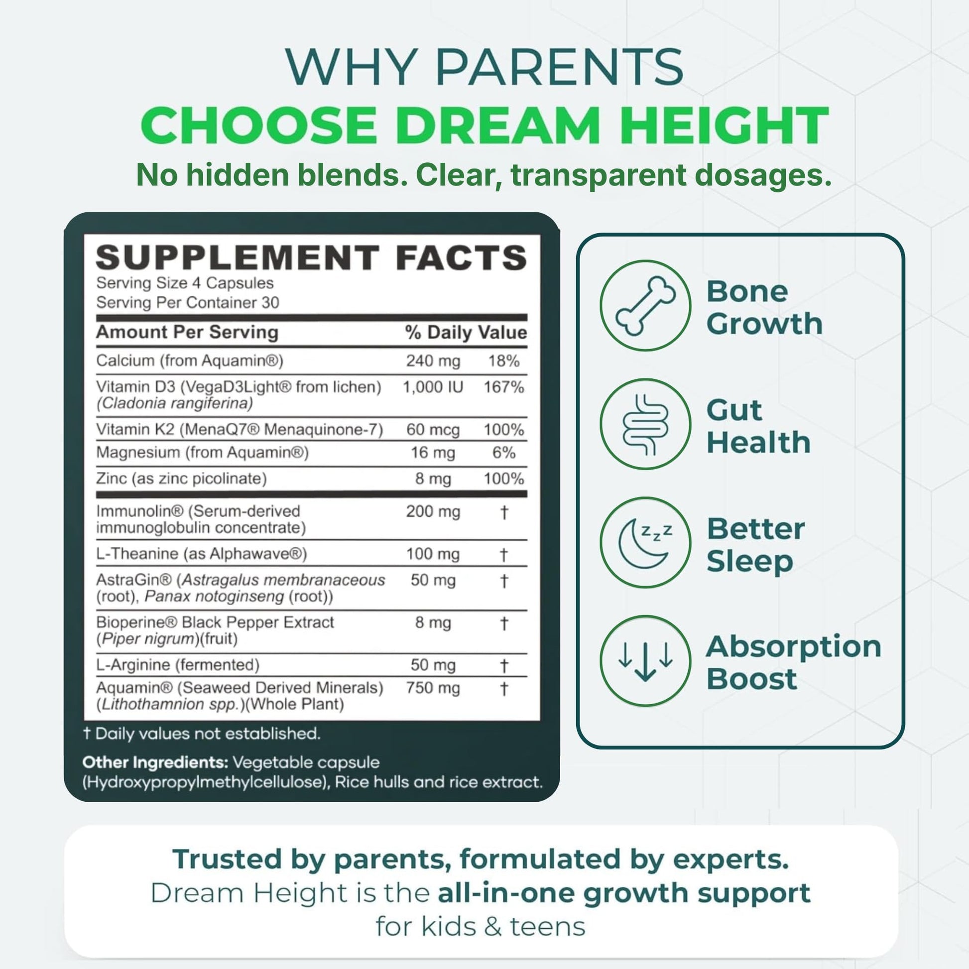 Moddy's Nutrition DreamHeight Growth Supplement for Kids & Teens, Bone, Immune & Sleep Support, Clinically Studied Formula, 120 Small Easy-to-Swallow Capsules Moddy's Nutrition Au supplements