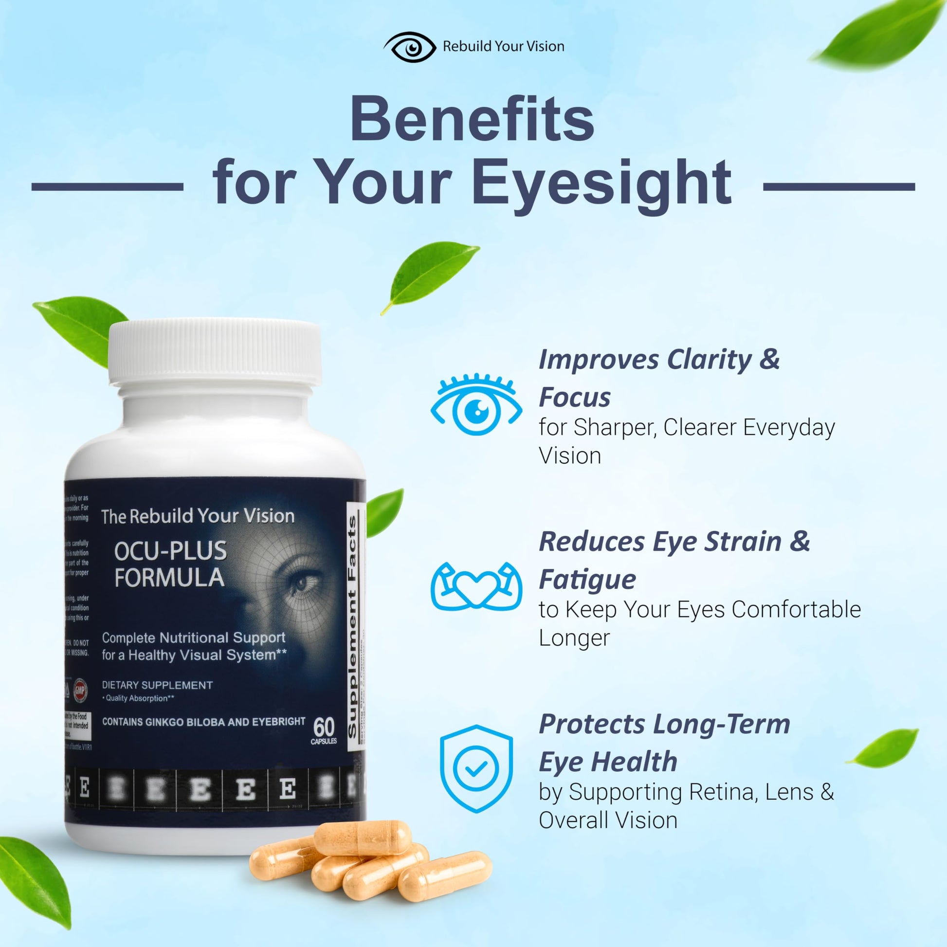 Rebuild Your Vision Ocu-Plus Formula – Eye Health Supplement with Lutein & Zeaxanthin – Supports Visual Clarity, Night Vision & Macular Health – with Bilberry, Ginkgo Biloba & NAC – 60 Capsules Rebuild Your Vision Au supplements