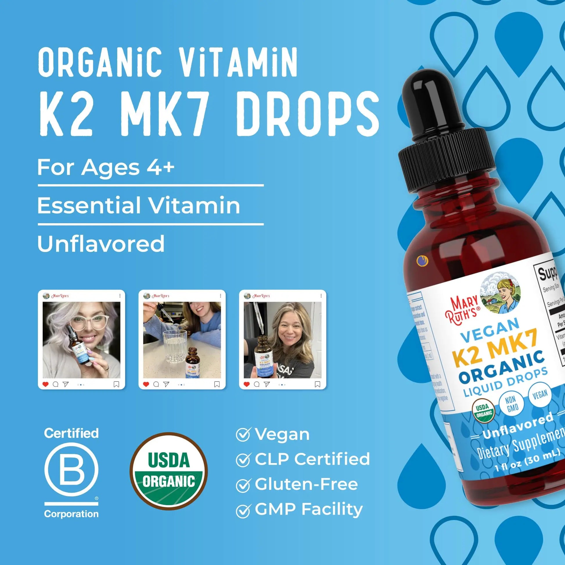 MaryRuth’s USDA Organic Vitamin K2 MK7 Liquid Drops for Adults & Kids | Sourced from Natto | Menaquinone- 7 | Vegan K2 Vitamin for Bone Health & Calcium Absorption | 1oz | Up to 90 Servings MARYRUTH'S Au supplements