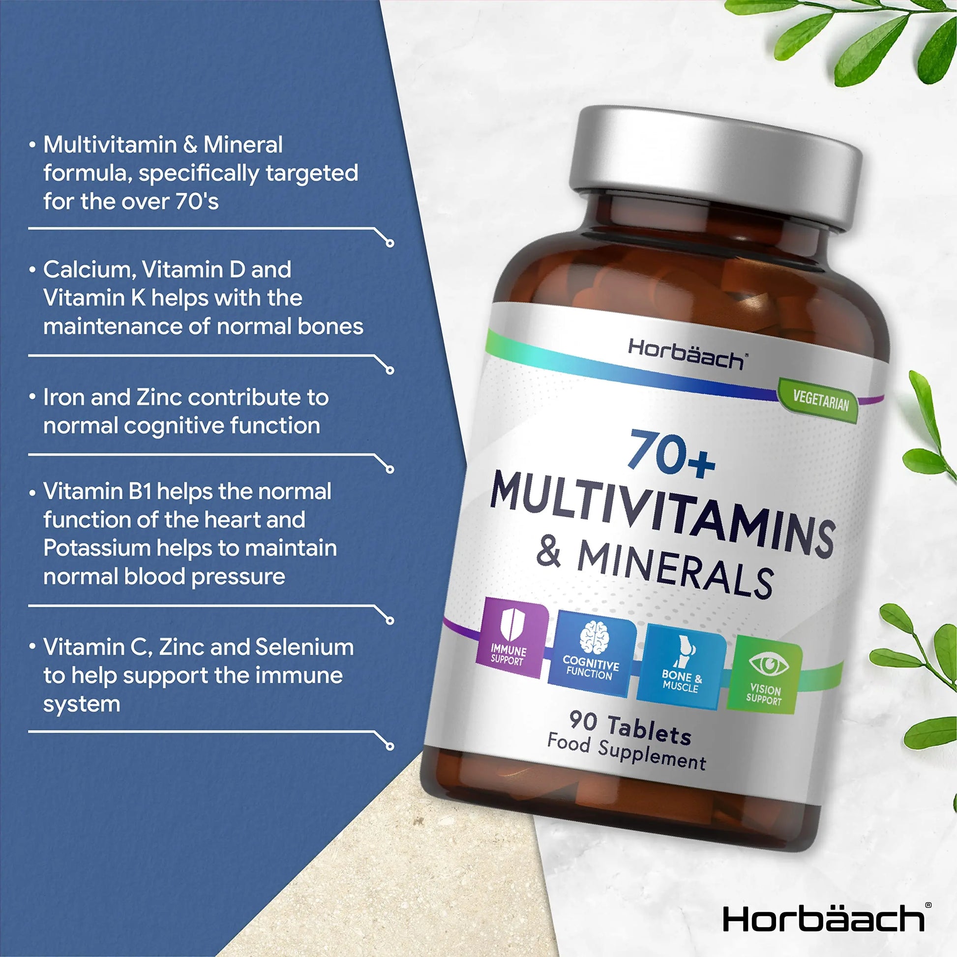 Multivitamin 70 Plus Tablets | 90 Count | with Essential Vitamins and Minerals | for Men and Horbäach Au supplements