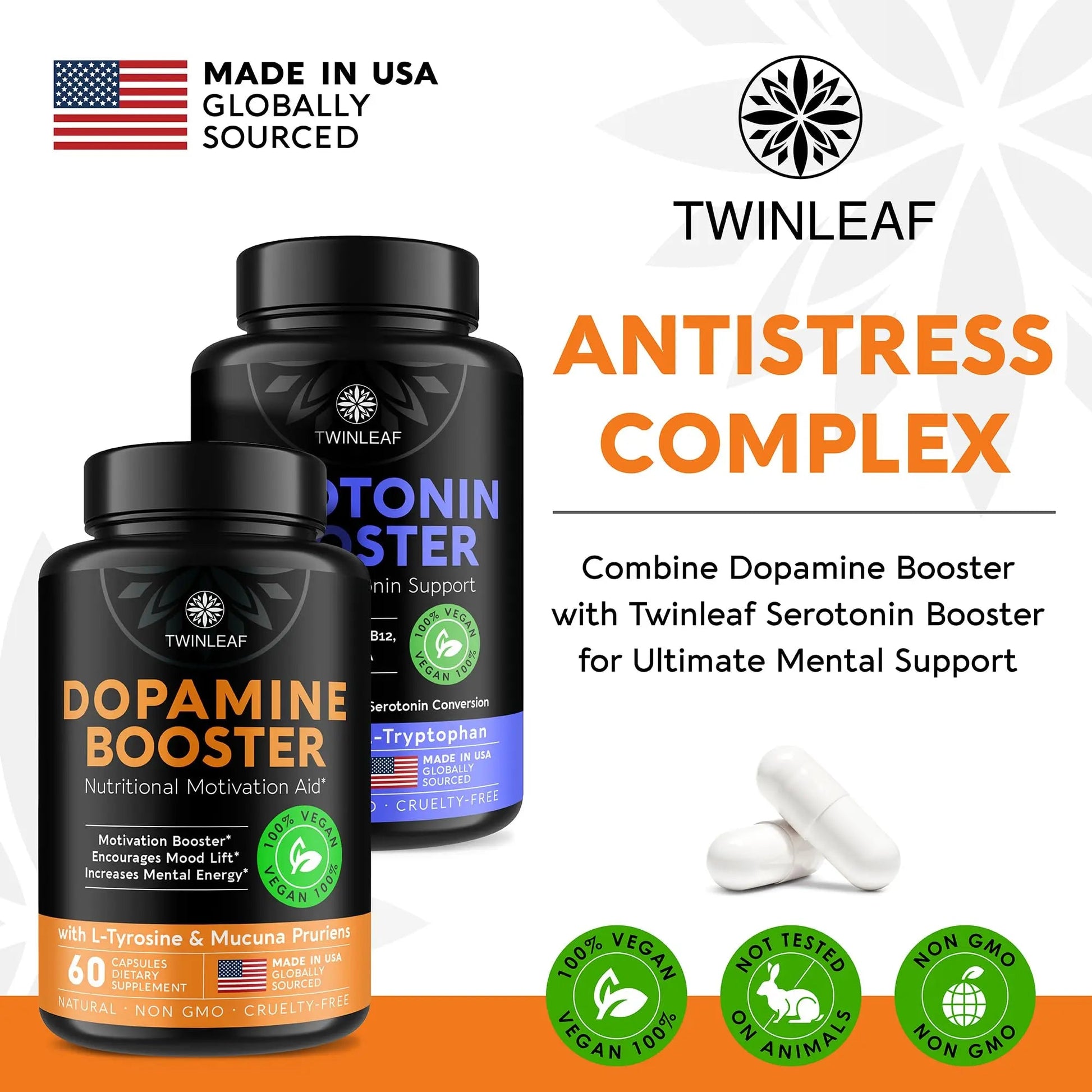 TWINLEAF Dopamine Brain Support Supplement, 1000 mg Blend - Made in USA - with DMAE, Vitamin B12 and L-Tyrosine TWINLEAF Au supplements