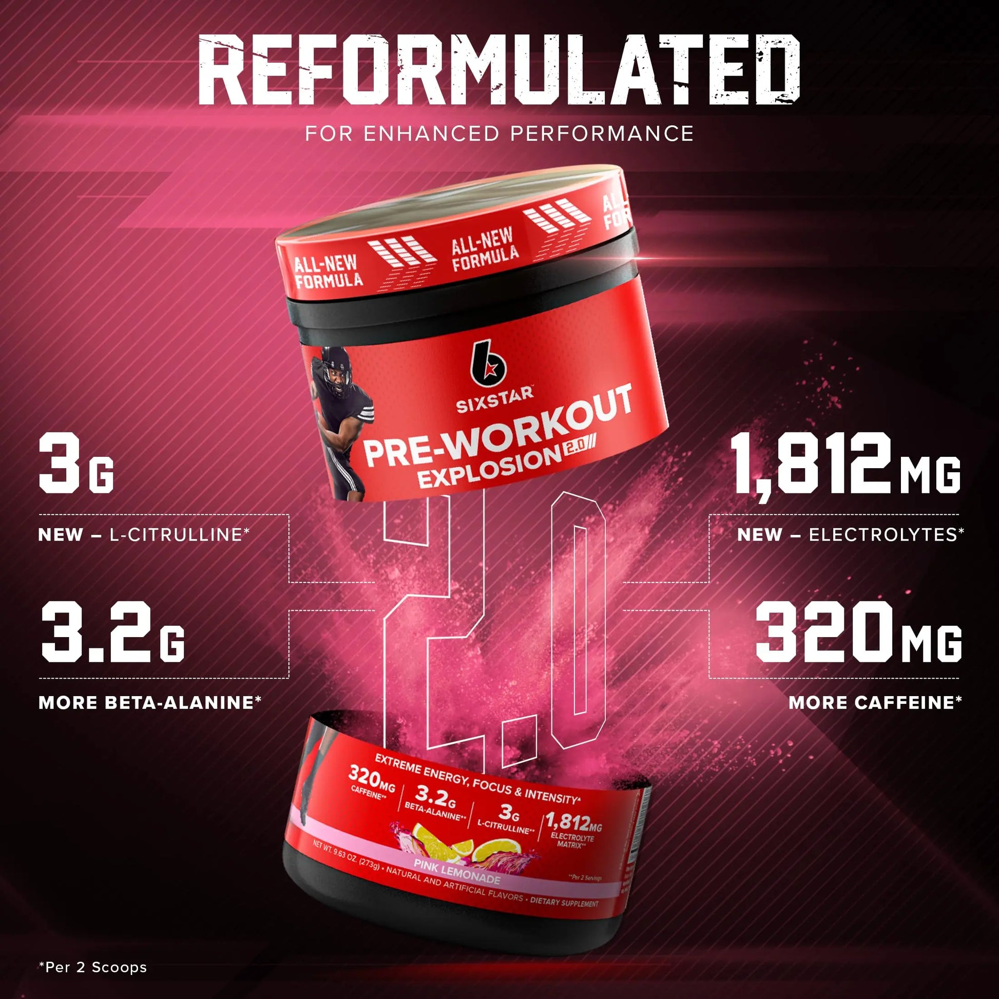 Six Star Pre-Workout Explosion 2.0 Pink Lemonade - Pre-Workout Powder, Explosive Energy Six Star Au supplements