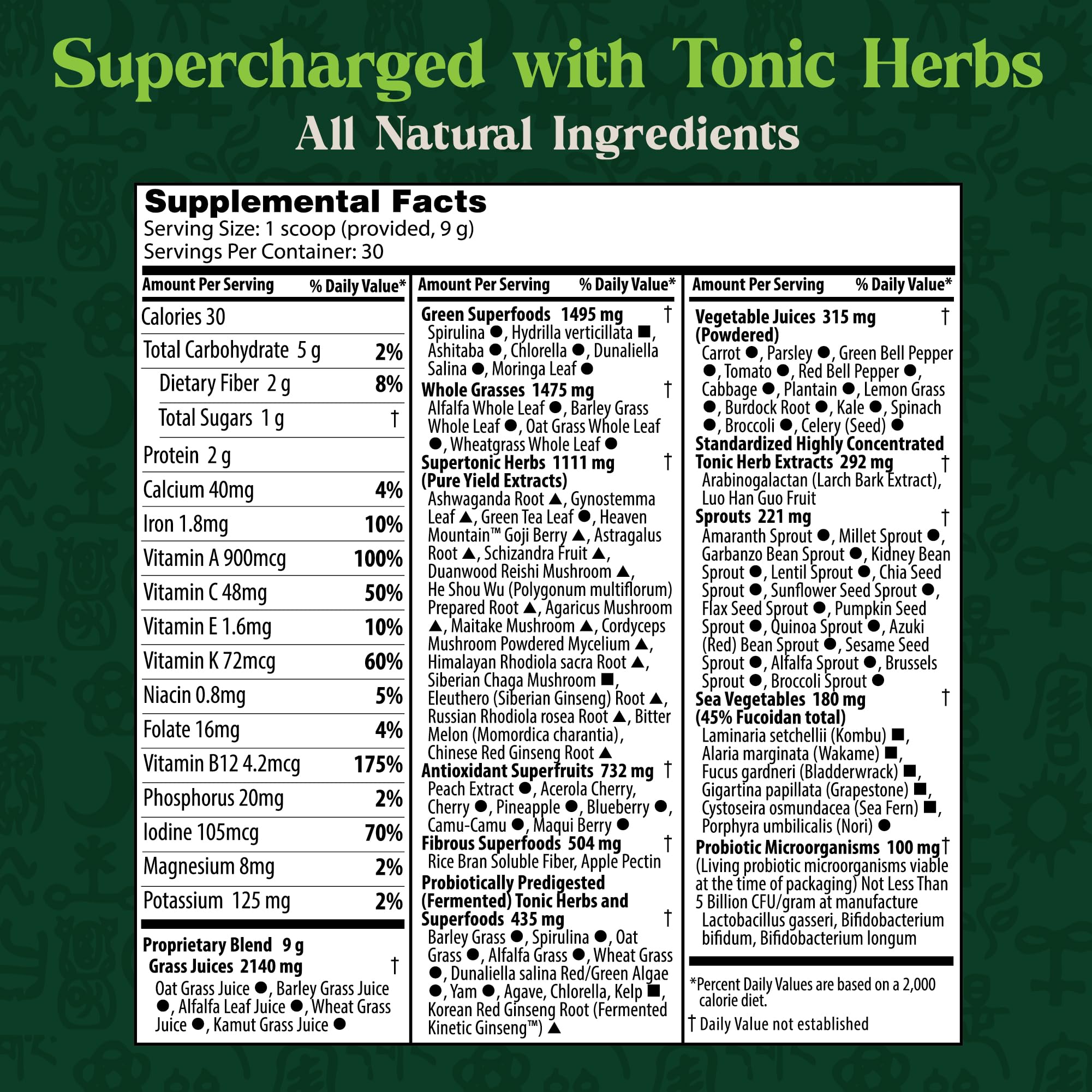 Dragon Herbs Tonic Alchemy Superfood Greens Powder with 91 Ingredients: Tonic Herbs, Ashwagandha, Mushrooms, Probiotics, Super Greens, Seaweeds, Fruits, Vegetables, Spirulina - 30 Servings Dragon Herbs Au supplements