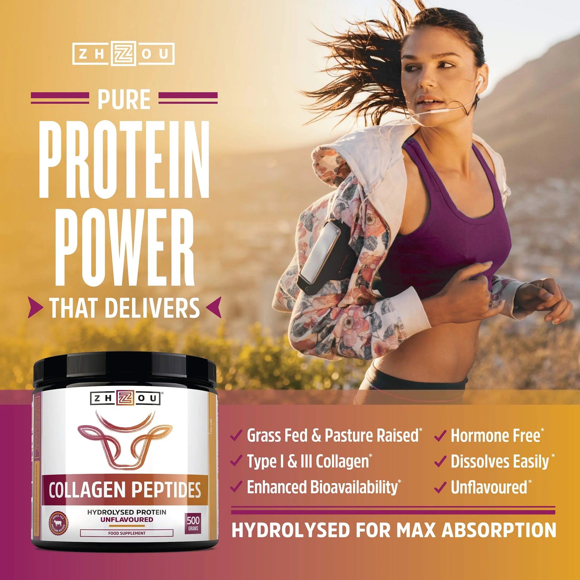 Collagen Powder 500g - Hydrolysed Collagen Peptides Powder - High Protein Bovine Collagen Supplement Nu U Nutrition Au supplements