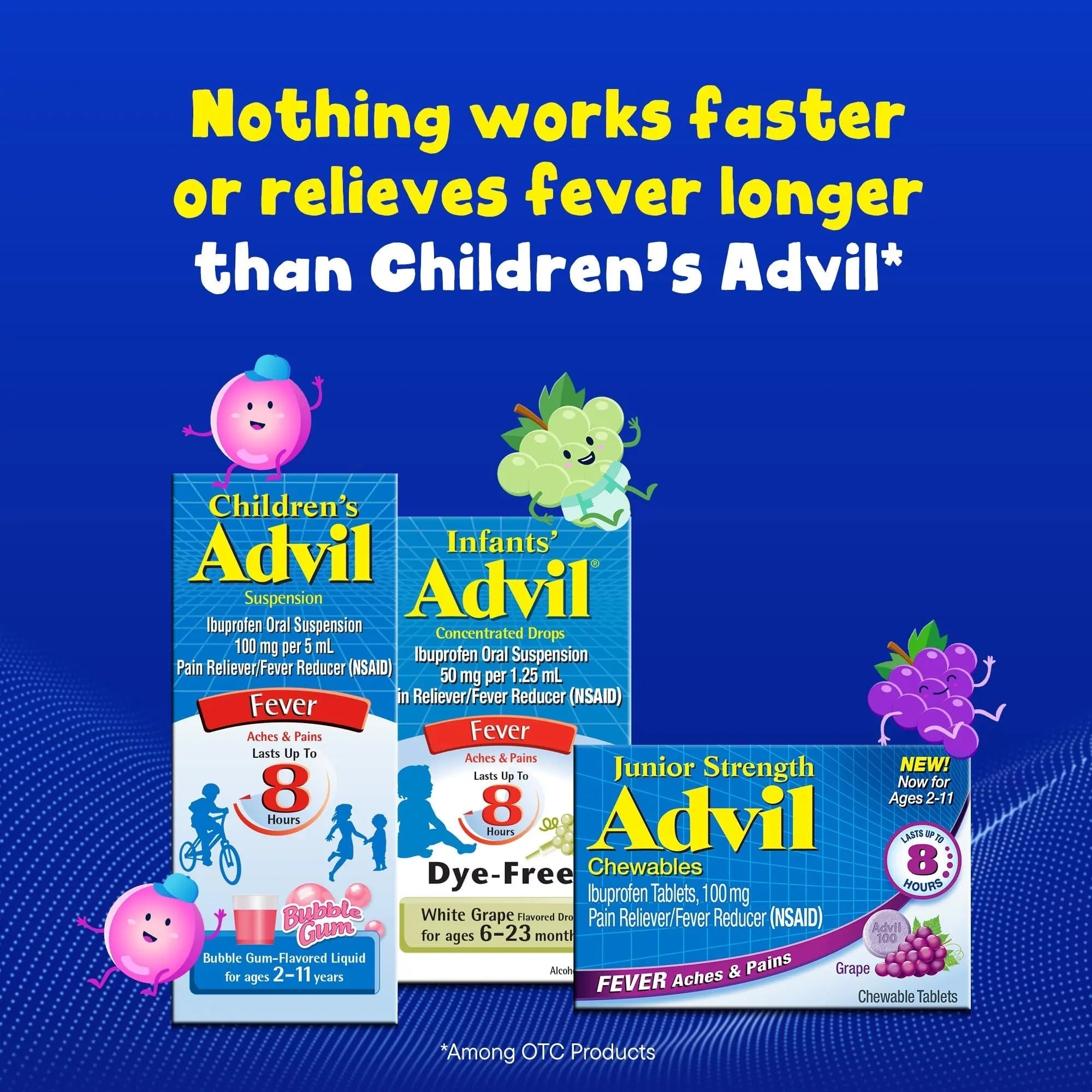 Advil Junior Strength Chewable Ibuprofen Pain Reliever and Fever Reducer, Children's Ibuprofen for Pain Relief, Grape - 24 Tablets (Pack of 3) Advil Au supplements