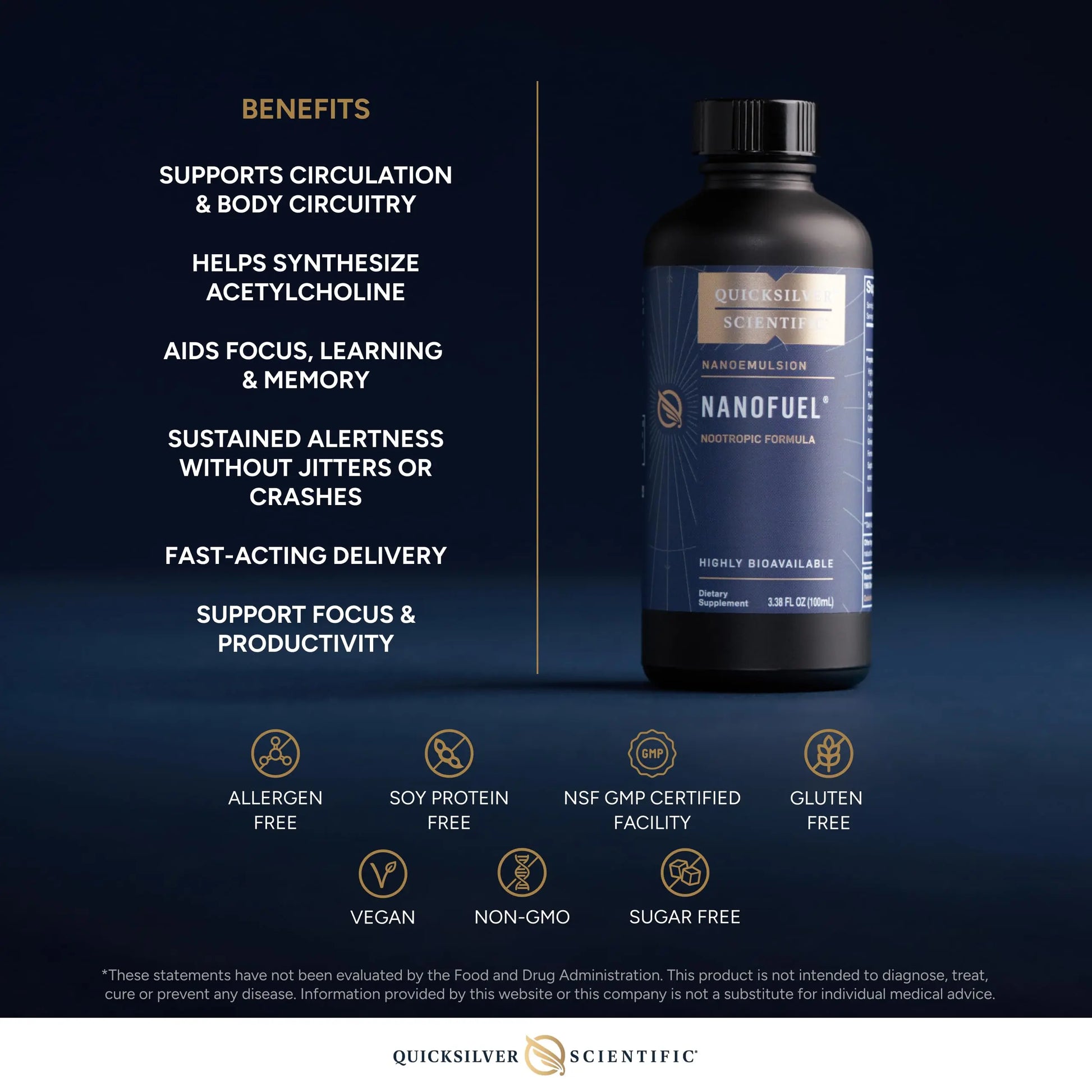 Quicksilver Scientific NanoFuel - Energy Support - Nootropic Formula Designed to Support Focus + Productivity (3.38oz / 100ml) Quicksilver Scientific Au supplements