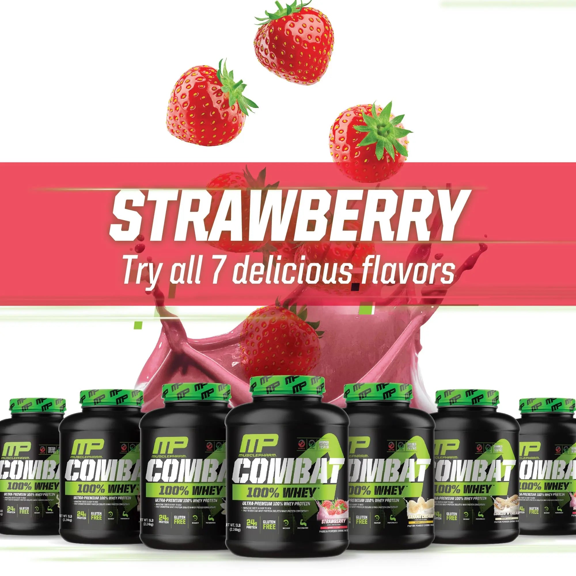 MusclePharm Combat 100% Whey Protein Powder, Strawberry Cream Flavor Muscle Pharm Au supplements