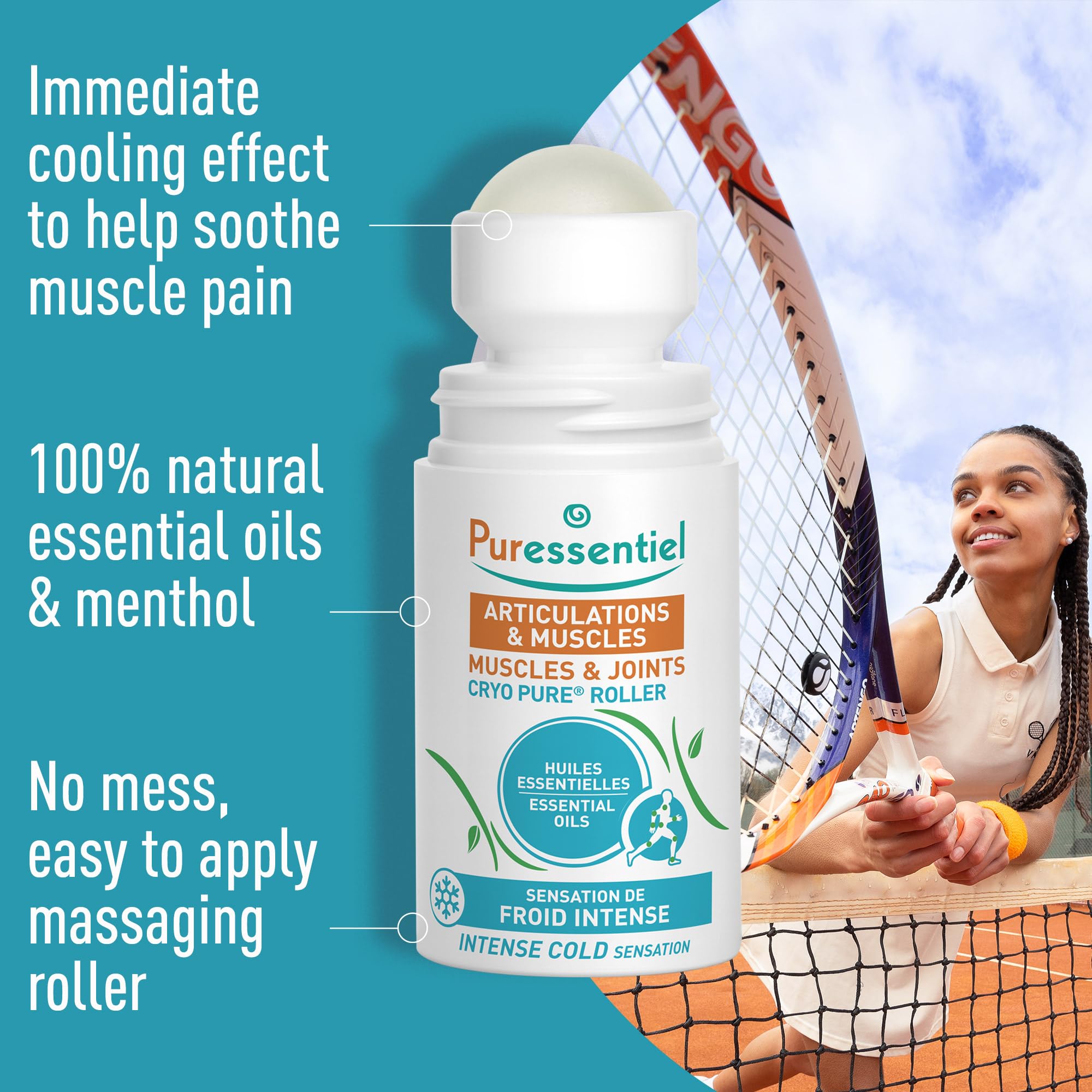 Puressentiel Muscles and Joints Cryo Pure Roller - Natural Menthol and Essential Oils Soothe Muscles - Long Lasting Cooling Sensation - 2.5 oz Puressentiel Au supplements