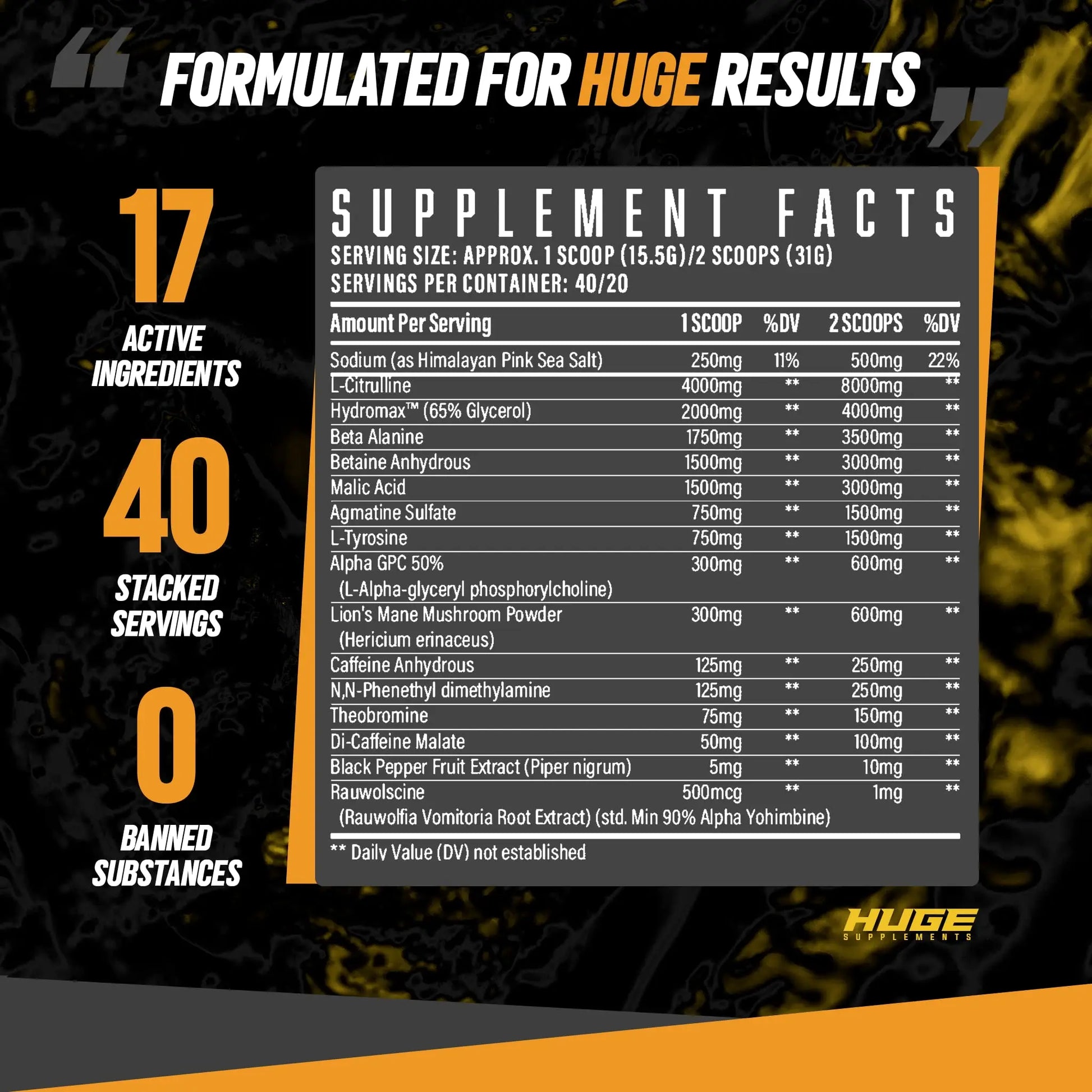 Huge Supplements Wrecked Pre-Workout Powder, 30G+ Ingredients Per Serving to Boost Huge Supplements Au supplements