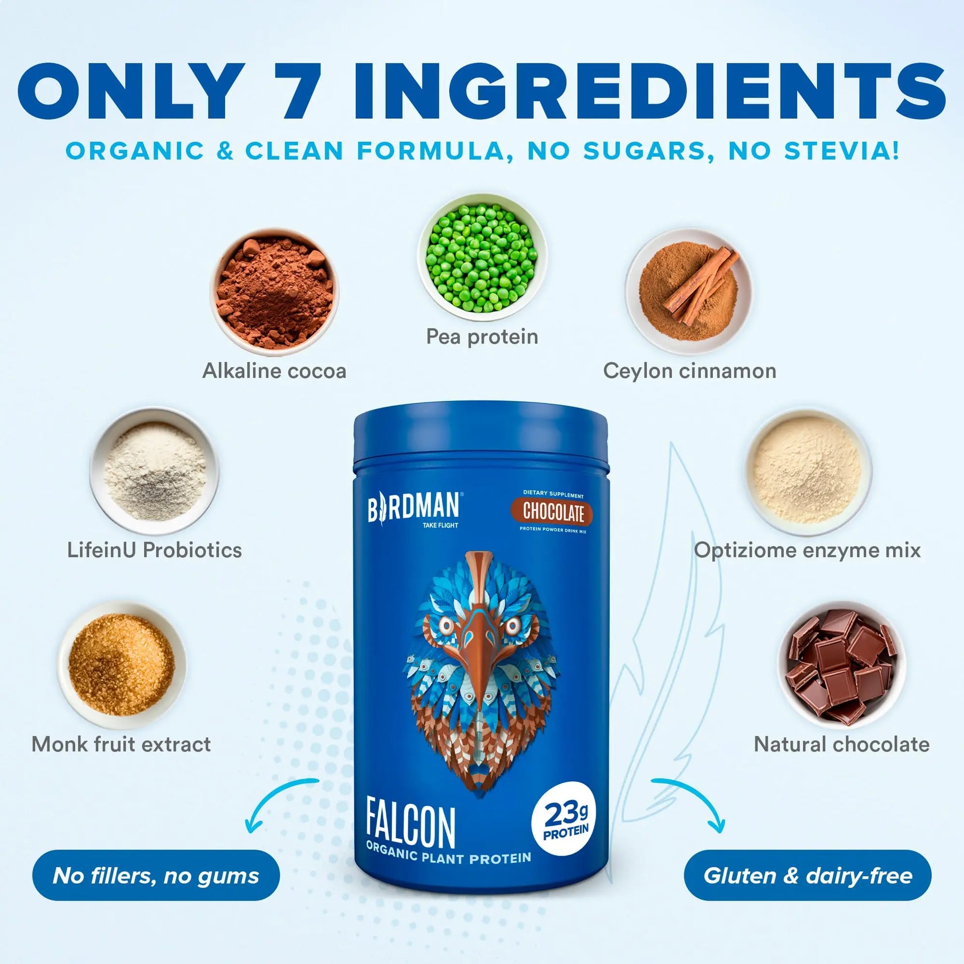 BIRDMAN Falcon Vegan Protein Powder Organic, Stevia & Sugar Free, Plant Based Protein BIRDMAN Au supplements
