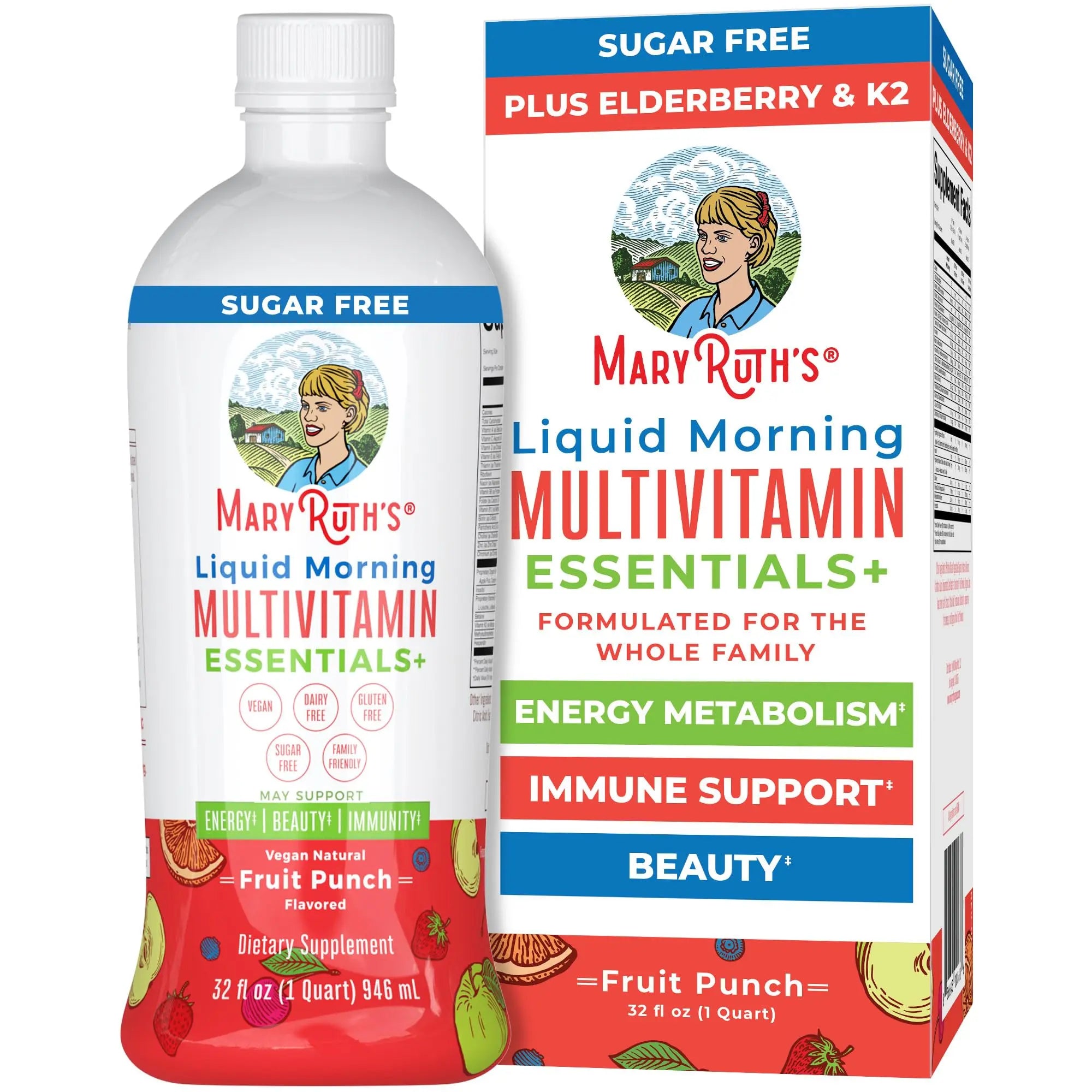 MaryRuth Organics Liquid Morning Multivitamin Essentials+ | Vitamin A C D E B6 B12 Biotin Zinc, Mens Womens Multivitamin, Immune Support, Beauty | Sugar Free | Vitamins for Ages 1+ | Vegan | 32 Fl Oz MARYRUTH'S Au supplements