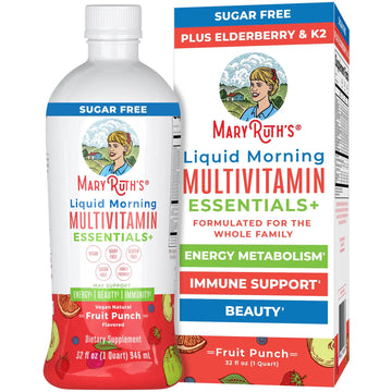 MaryRuth Organics Liquid Morning Multivitamin Essentials+ | Vitamin A C D E B6 B12 Biotin Zinc, Mens Womens Multivitamin, Immune Support, Beauty | Sugar Free | Vitamins for Ages 1+ | Vegan | 32 Fl Oz MARYRUTH'S Au supplements