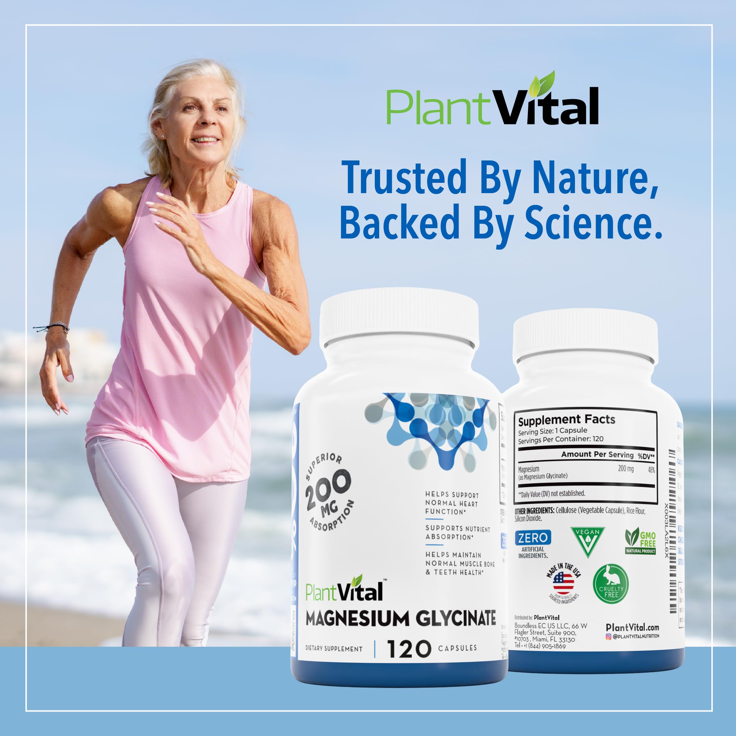 PlantVital Magnesium Glycinate 200mg - Supports Restful Sleep, Muscle & Nerve Function, Normal Heart & Bone Health - Feel Calm & Relax - Vegan, Third Party Tested, Gluten Free, Non-GMO - 120 Capsules Plantvital Au supplements