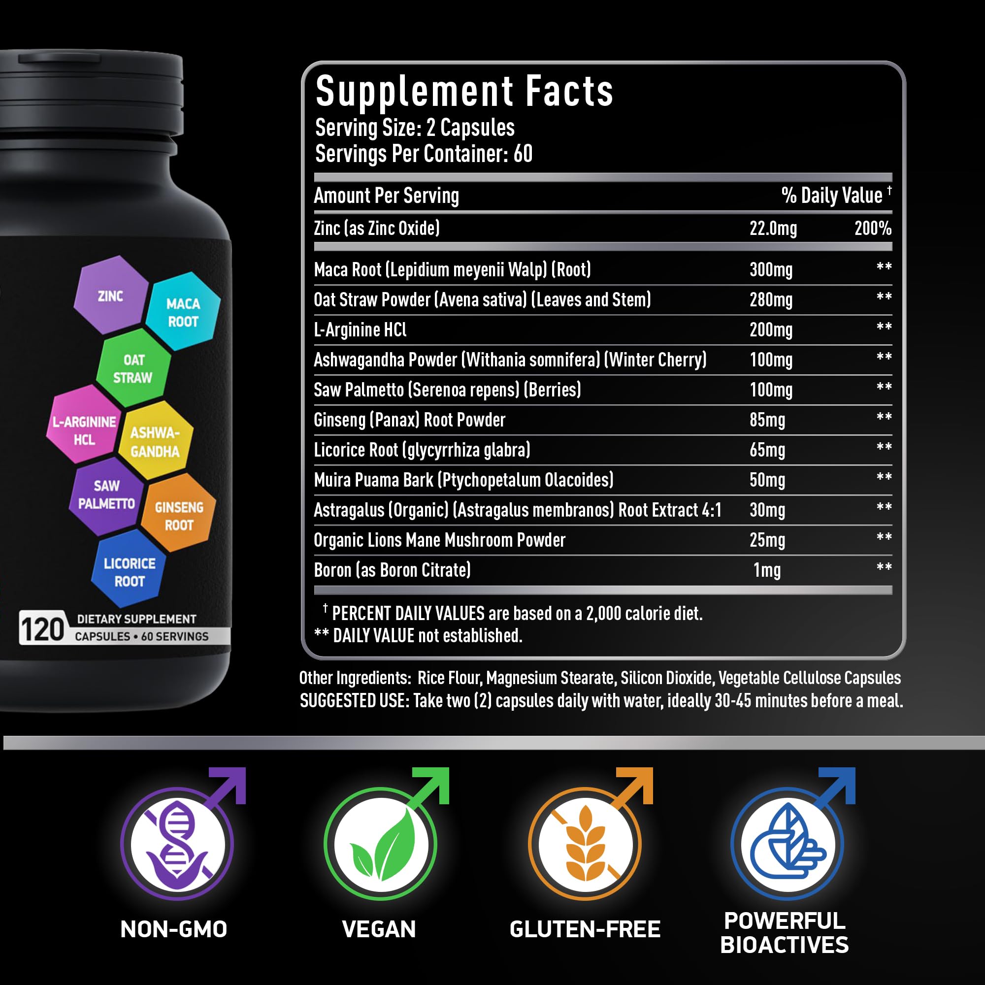 Fertility Supplements for Men - Zinc, Maca, Ashwagandha, L-Arginine - Male Vitality Conception for Him - Count and Motility Pregnancy Aid - Vitamins and Male Fertility Support Supplement - 120 Pills BIOACTIVE LABS Au supplements