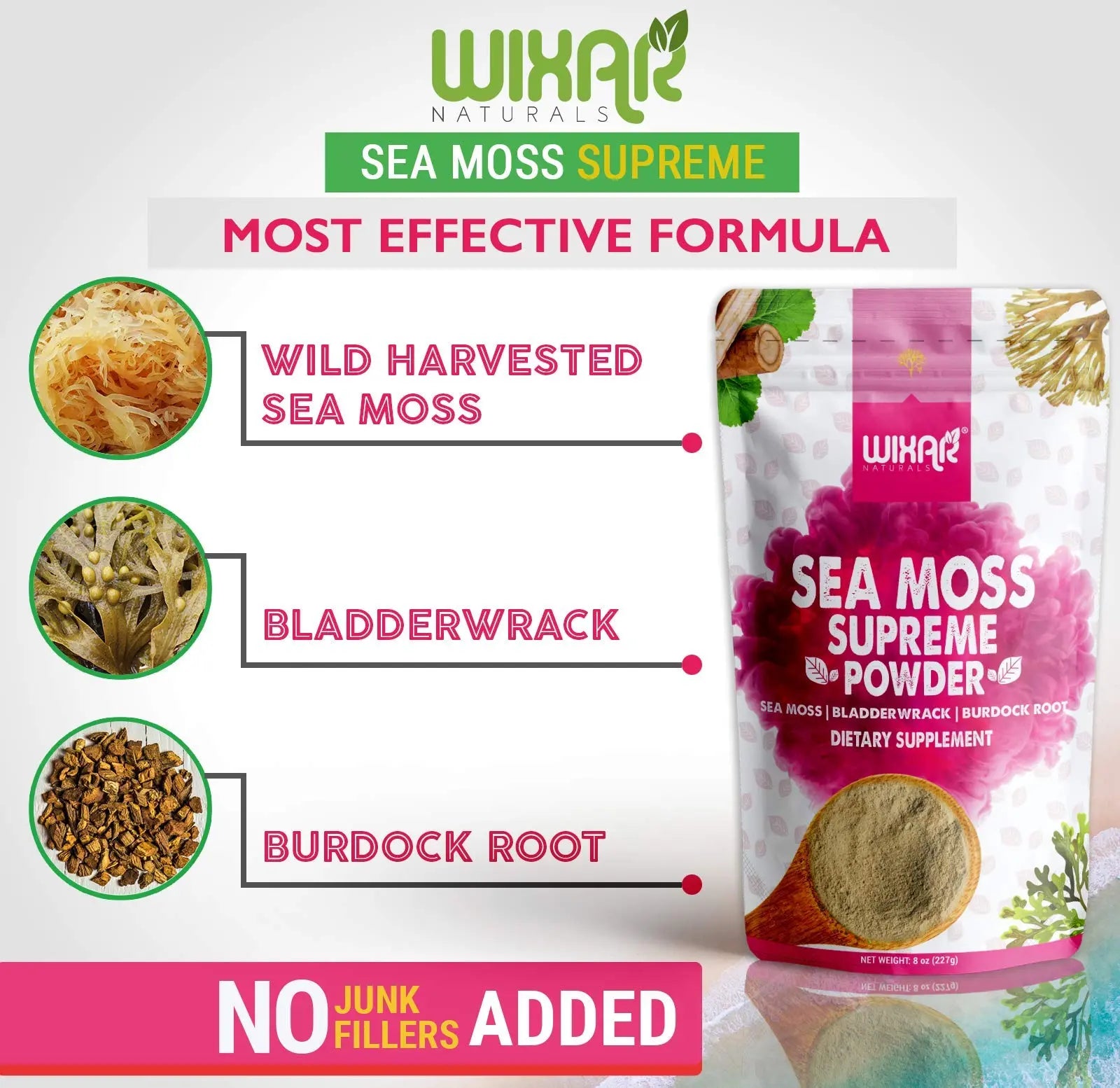 Wixar Wildcrafted Sea Moss Powder – (8 Ounces) – Natural Irish Sea Moss and Bladderwra WIXAR NATURALS Au supplements