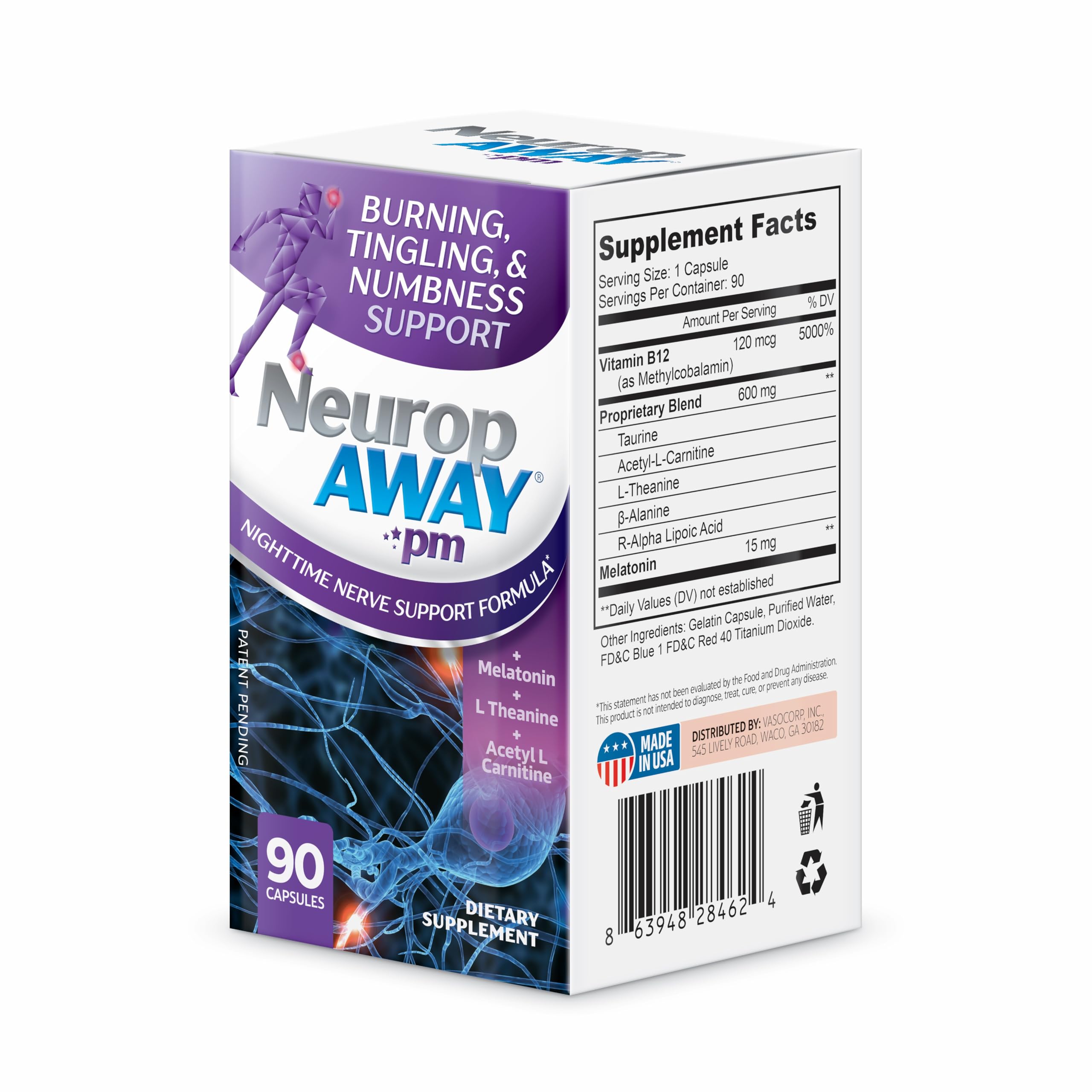 NeuropAWAY Nerve Support PM, with R-Alpha Lipoic Acid to Help Provide Nerve Relief in as Little as 5 Days, Acetyl-L-Carnitine, Theanine, Melatonin, and Methylcobalamin, 90 Capsules NeuropAWAY Au supplements