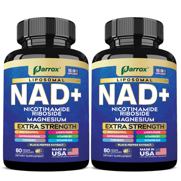 Parrox NAD+ Supplement with Liposomal NAD+, Nicotinamide Riboside, Magnesium, Vitamin B3 & B12, Resveratrol, Turmeric, Ashwagandha, Lion’s Mane,10-in-1 Extra Strength (2 Pack) Parrox Au supplements