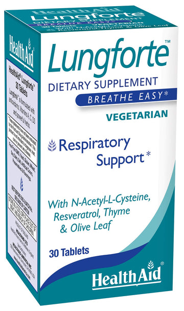 HealthAid LungForte 30 Tablets – Daily Antioxidant Lung Support with NAC, Resveratrol, Olive Leaf, Thyme & Vitamins A, C & D3 – Vegetarian, Non‑GMO HealthAid Au supplements