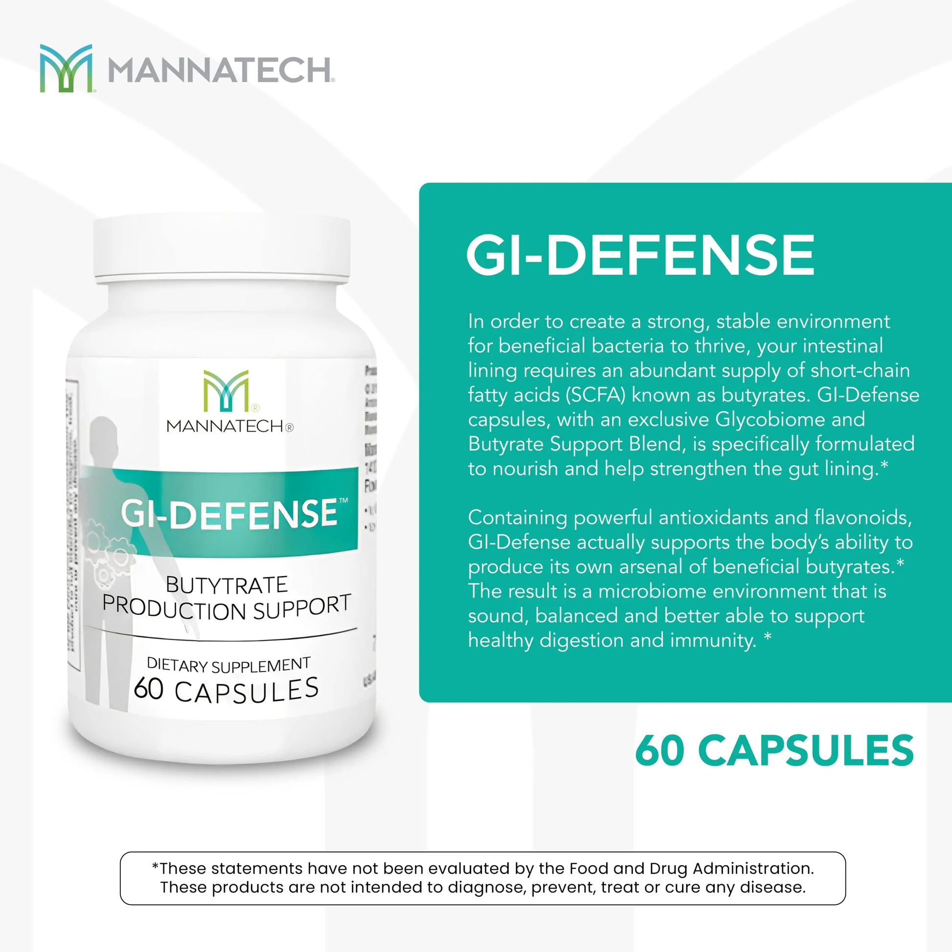 Mannatech Butyrate Supplement - Supports Gut Barrier Function, Intestinal Health, and Digestive Comfort - Promotes Short Chain Fatty Acid Production, Immune Support Supplement GI-Defense 60 Capsules Mannatech Au supplements